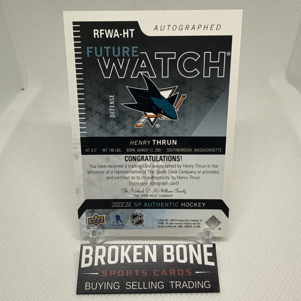 Henry Thrun 2023-24 SP Authentic Future Watch Auto Retro /699 San Jose Sharks
