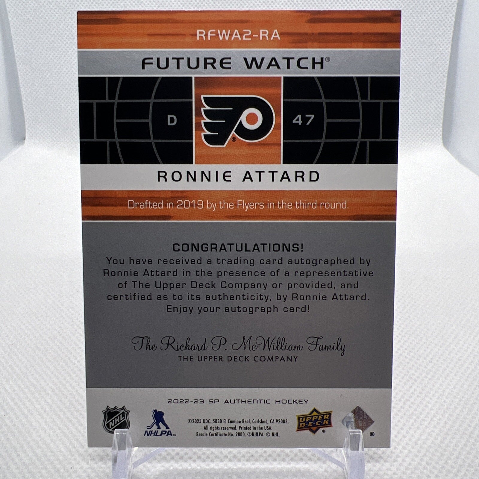 Ronnie Attard 2022-23 SP Authentic Retro Future Watch Auto /399 Flyers