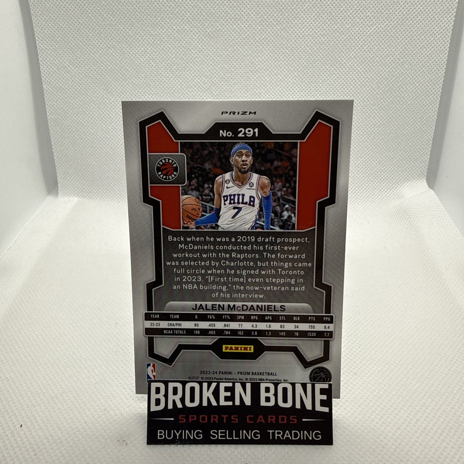 Jalen McDaniels 2023-24 Panini Prizm Green Cracked Ice SSP #291 Raptors