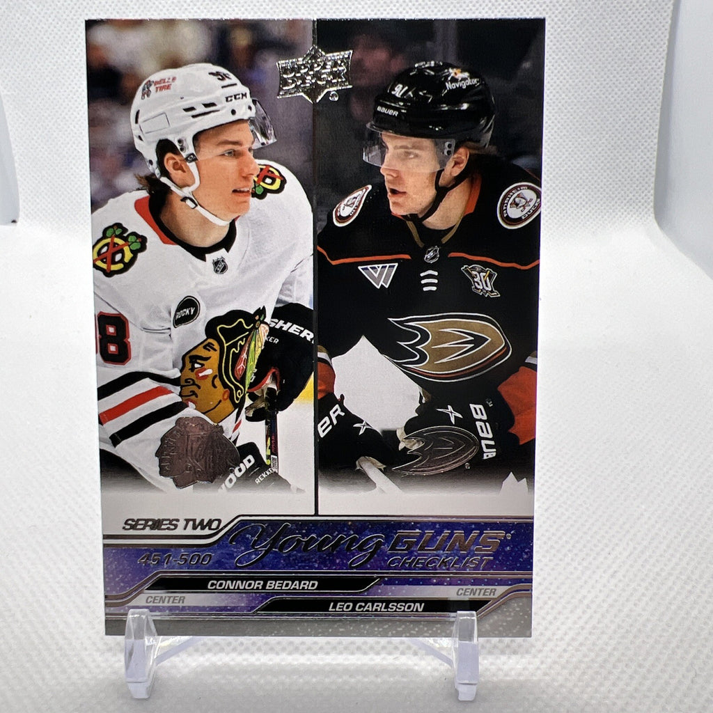 Connor Bedard Leo Carlsson 2023-24 Upper Deck Young Guns Checklist Blackhawks RC
