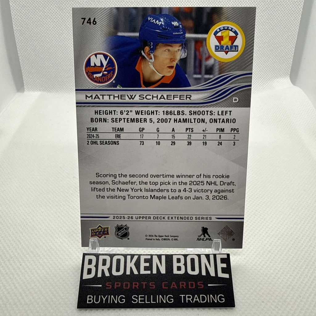 Matthew Schaefer 2025-26 Upper Deck 1st Round Draft Rookie New York Islanders