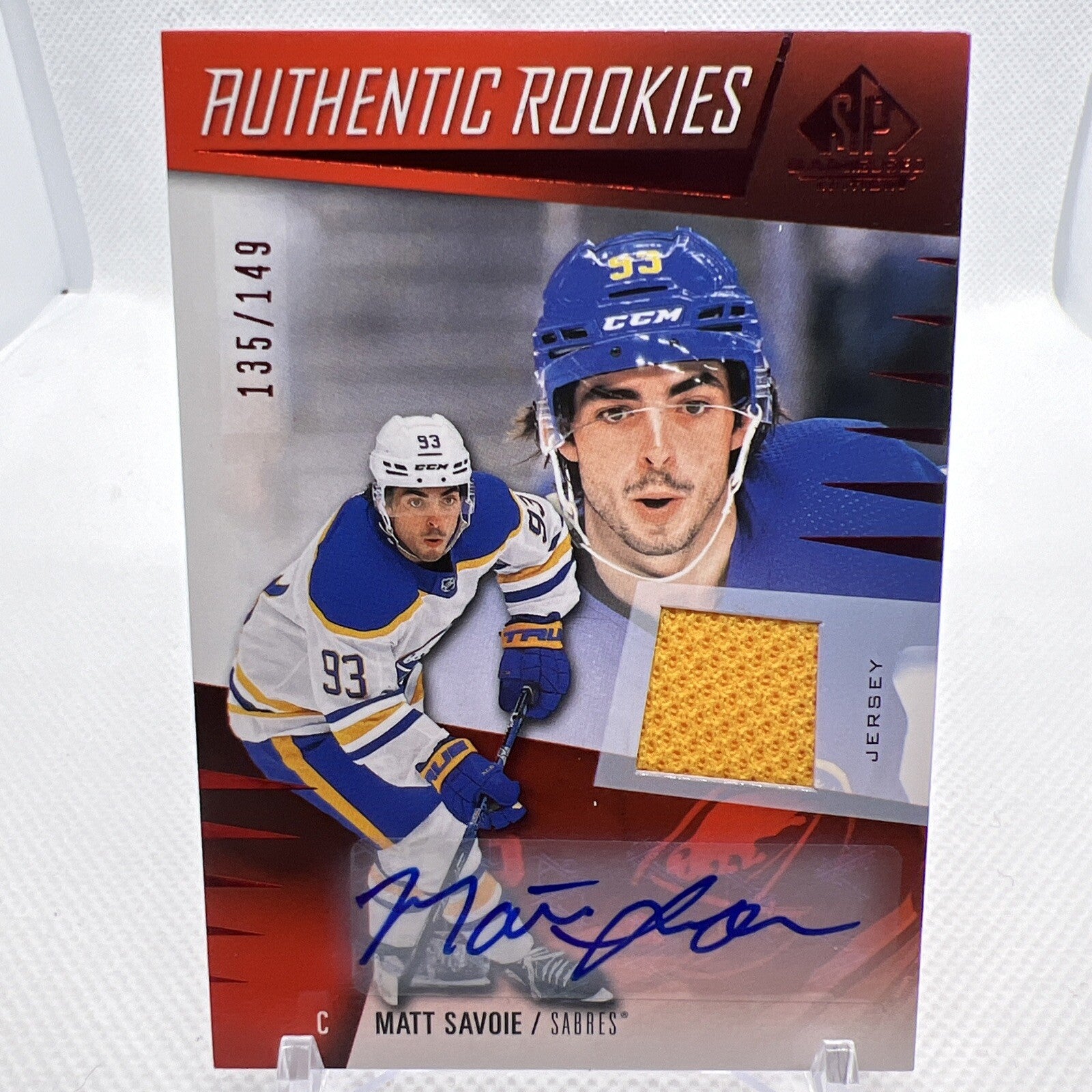 Matt Savoie 2023-24 SP Game Used Authentic Rookies Patch Auto Buffalo Sabres