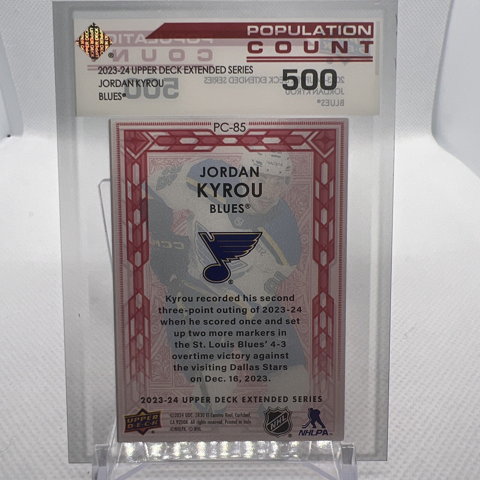 Jordan Kyrou 2023-24 Upper Deck Population Count 500 St. Louis Blues