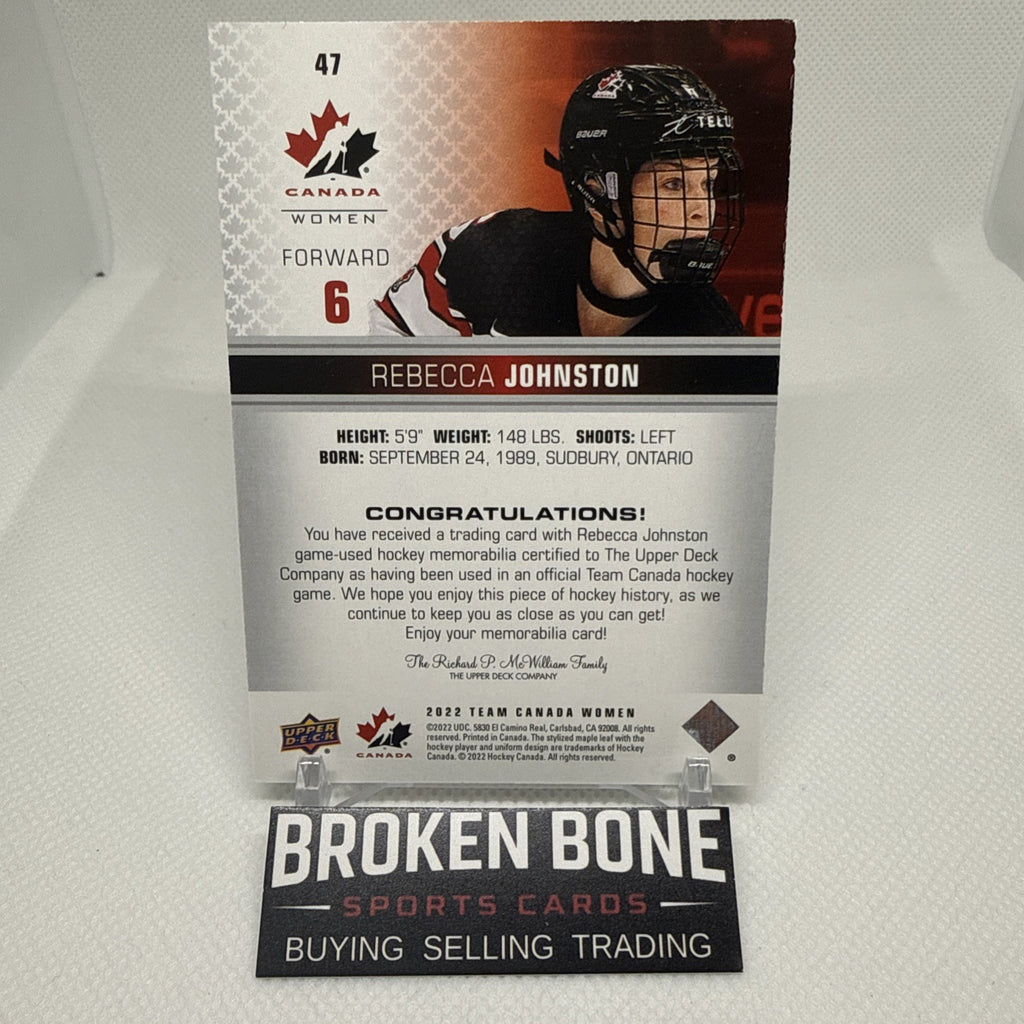 Rebecca Johnston 2022 Team Canada Juniors Game Used Patch Parallel