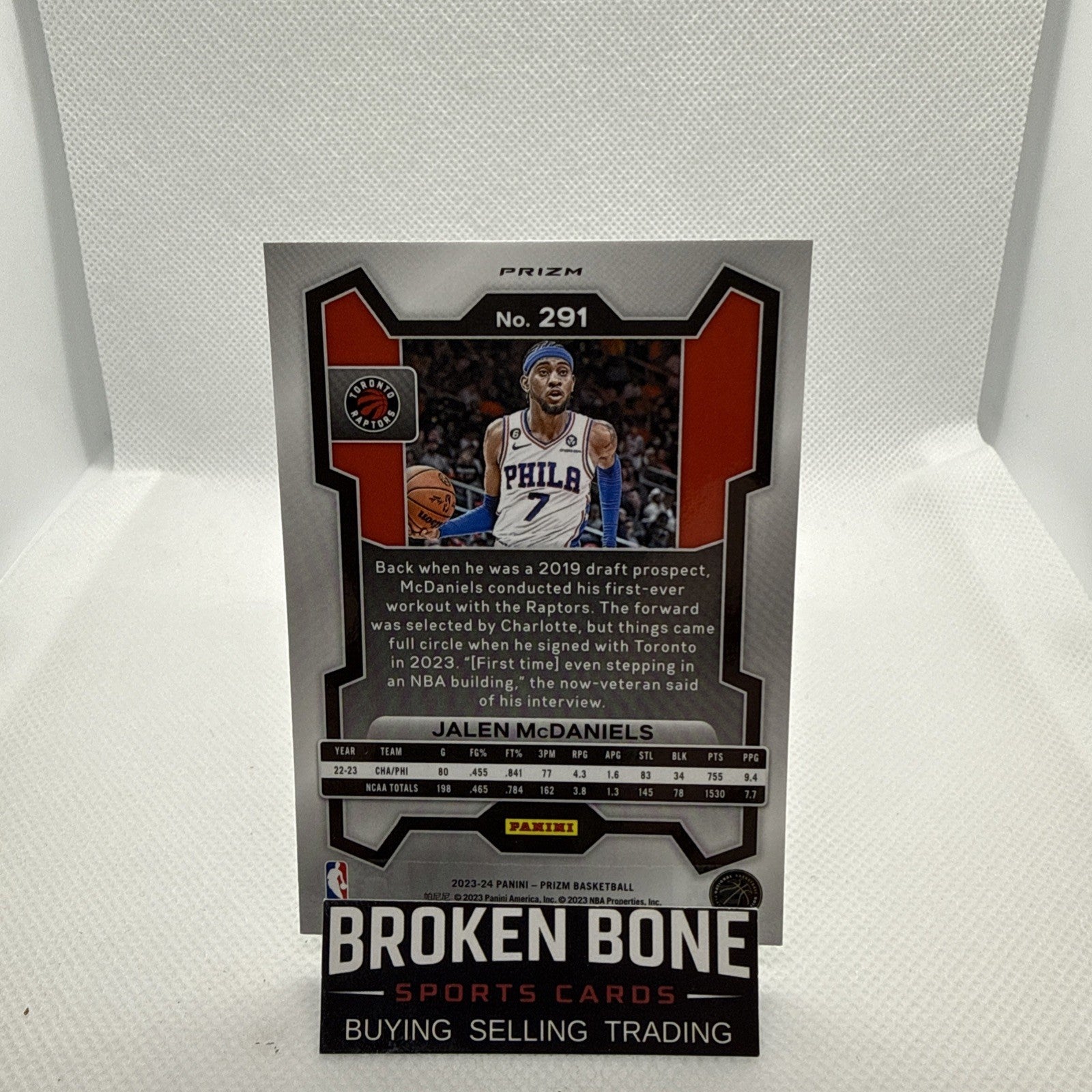 Jalen McDaniels 2023-24 Panini Prizm Green Cracked Ice SSP #291 Raptors