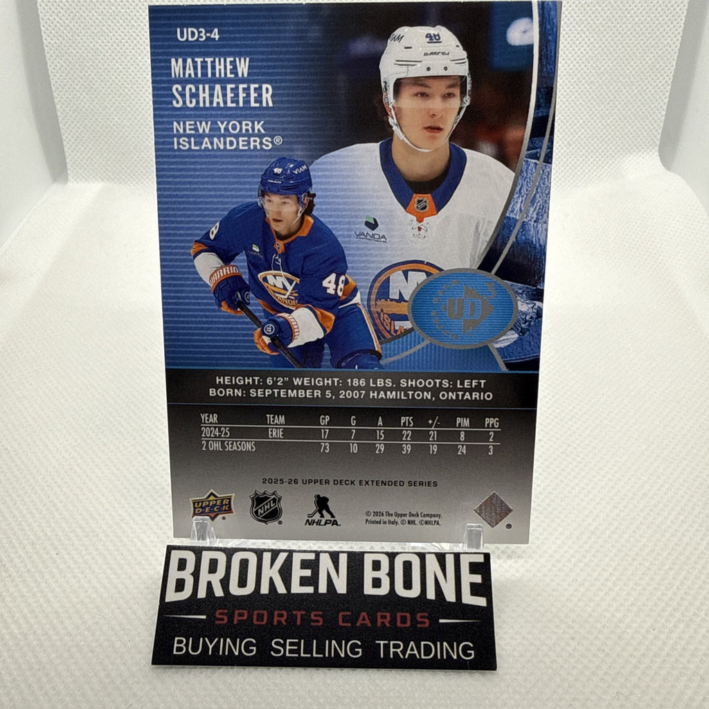 Matthew Schaefer 2025-26 Upper Deck UD3 Rookie New York Islanders