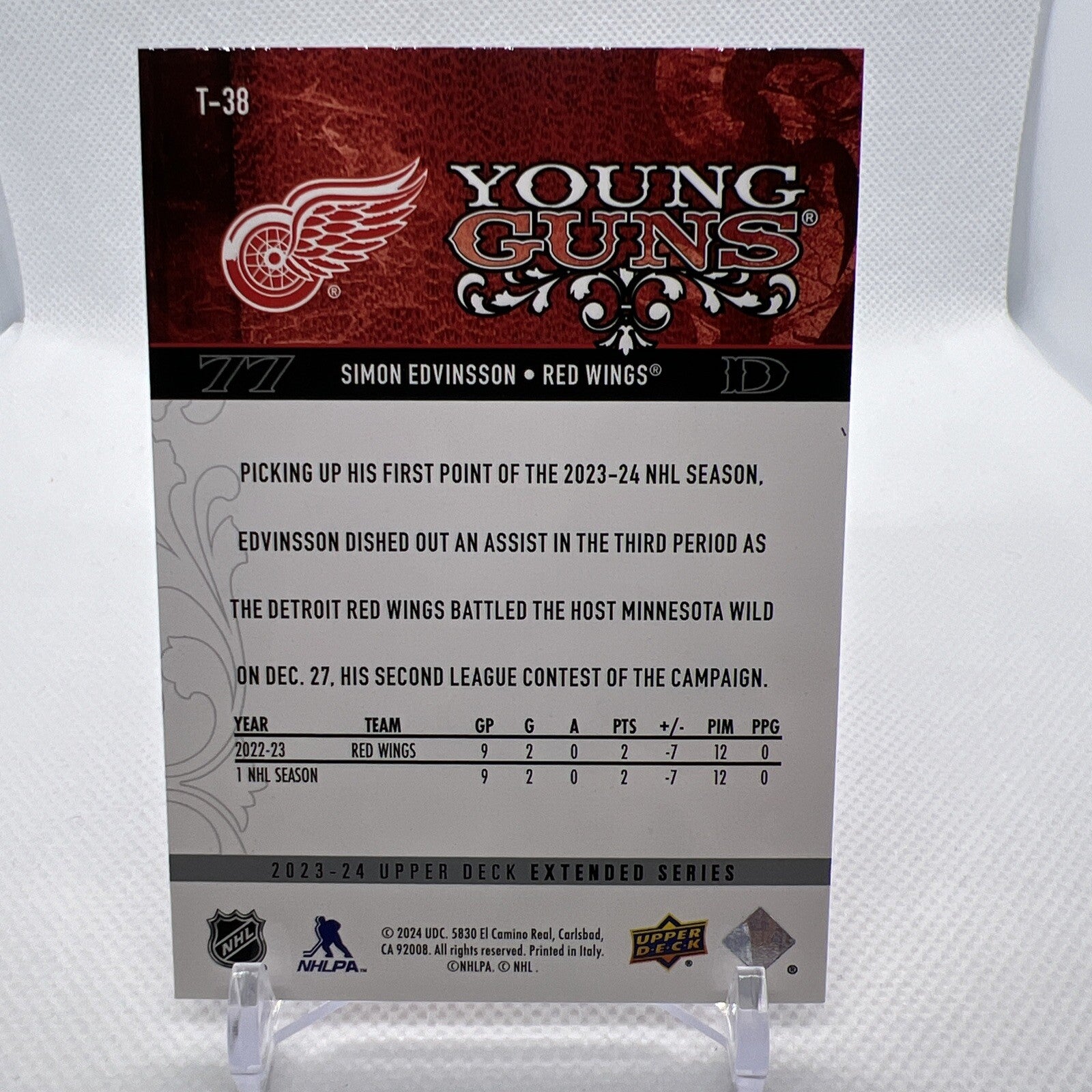 Simon Edvinsson 2023-24 Upper Deck Young Guns Retro Detroit RedWings RC