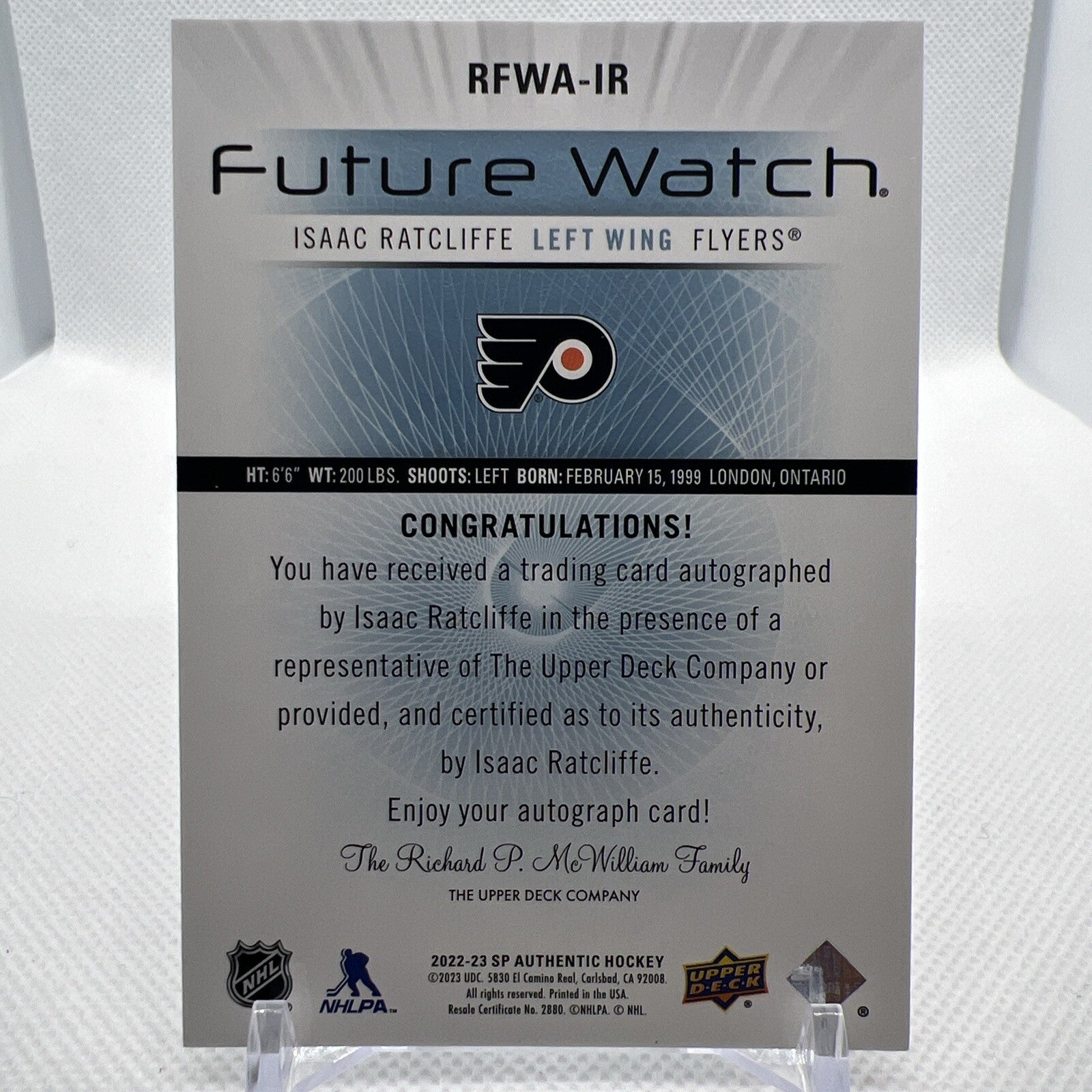 Isaac Ratcliffe 2022-23 SP Authentic Retro Future Watch Auto /699 Flyers