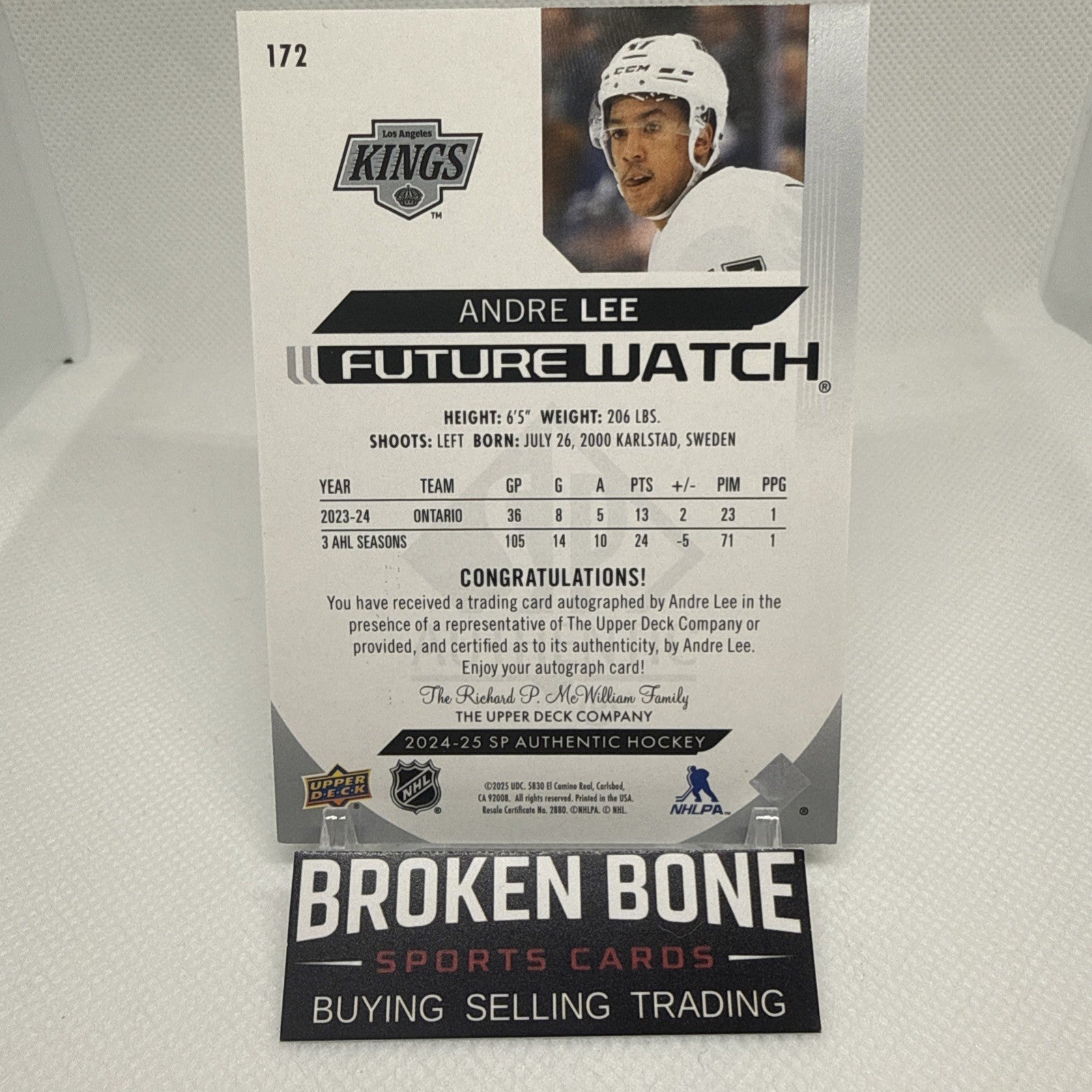 Andre Lee 2024-25 SP Authentic Future Watch Auto /599 Los Angeles Kings