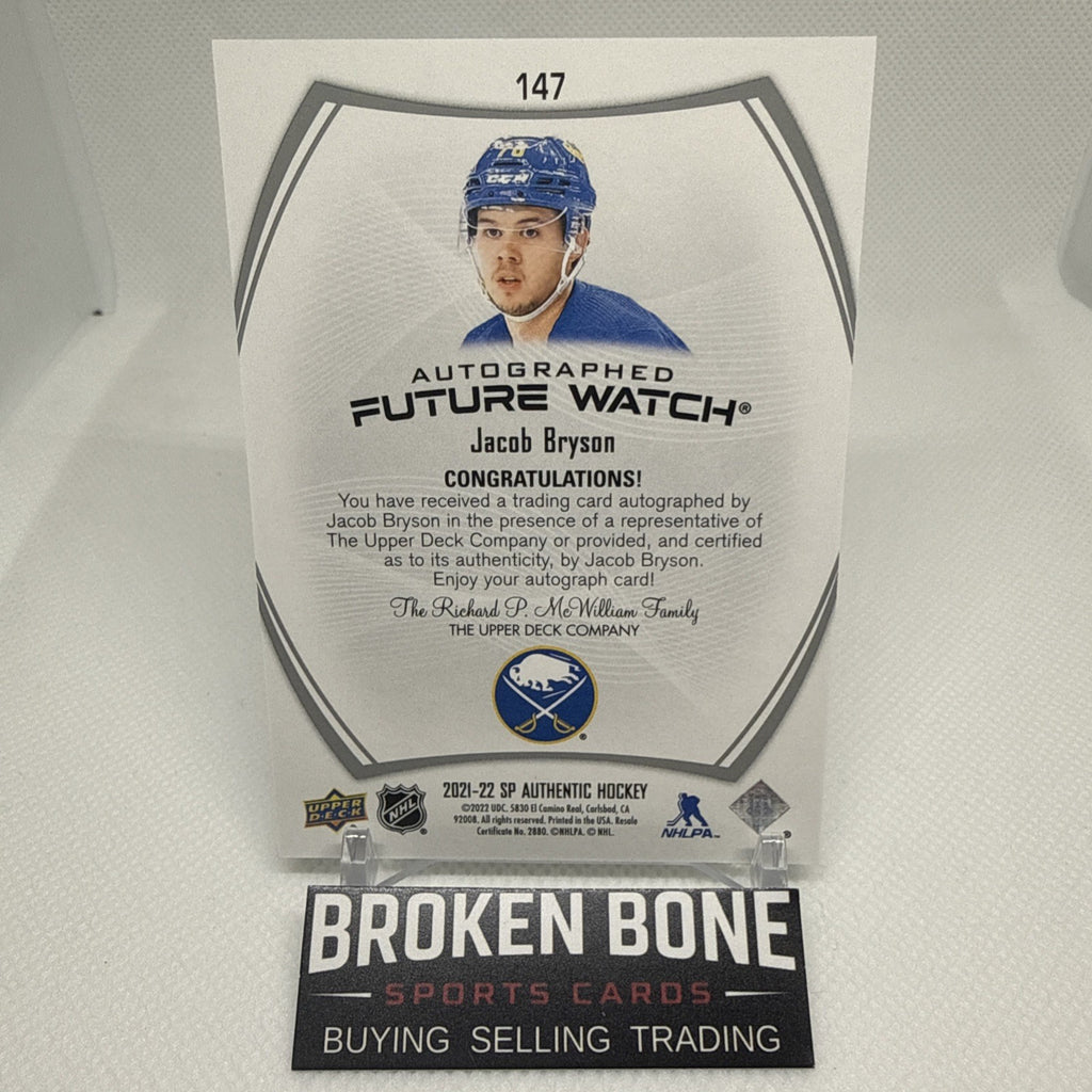Jacob Bryson 2021-22 SP Authentic Future Watch Auto /999 Buffalo Sabres
