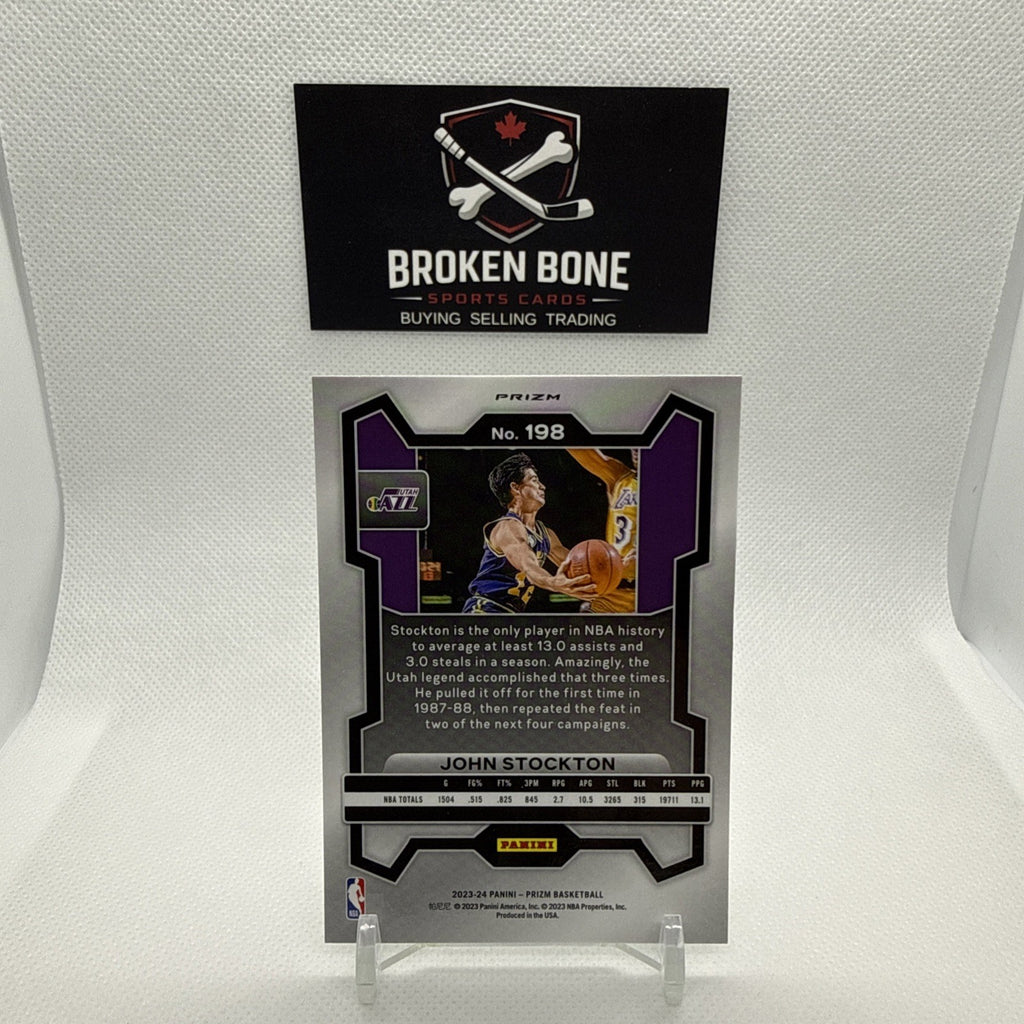 John Stockton 2023-24 Panini Prizm Green Cracked Ice SSP #198 Jazz