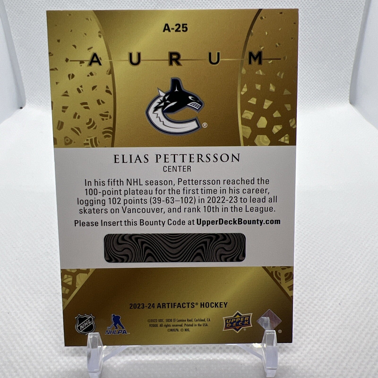 Elias Pettersson 23-24 Upper Deck Artifacts Aurum Unscratched Vancouver Canucks