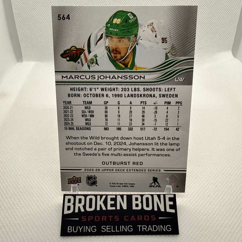 Marcus Johansson 2025-26 Upper Deck Red Outburst /25 Minnesota Wild