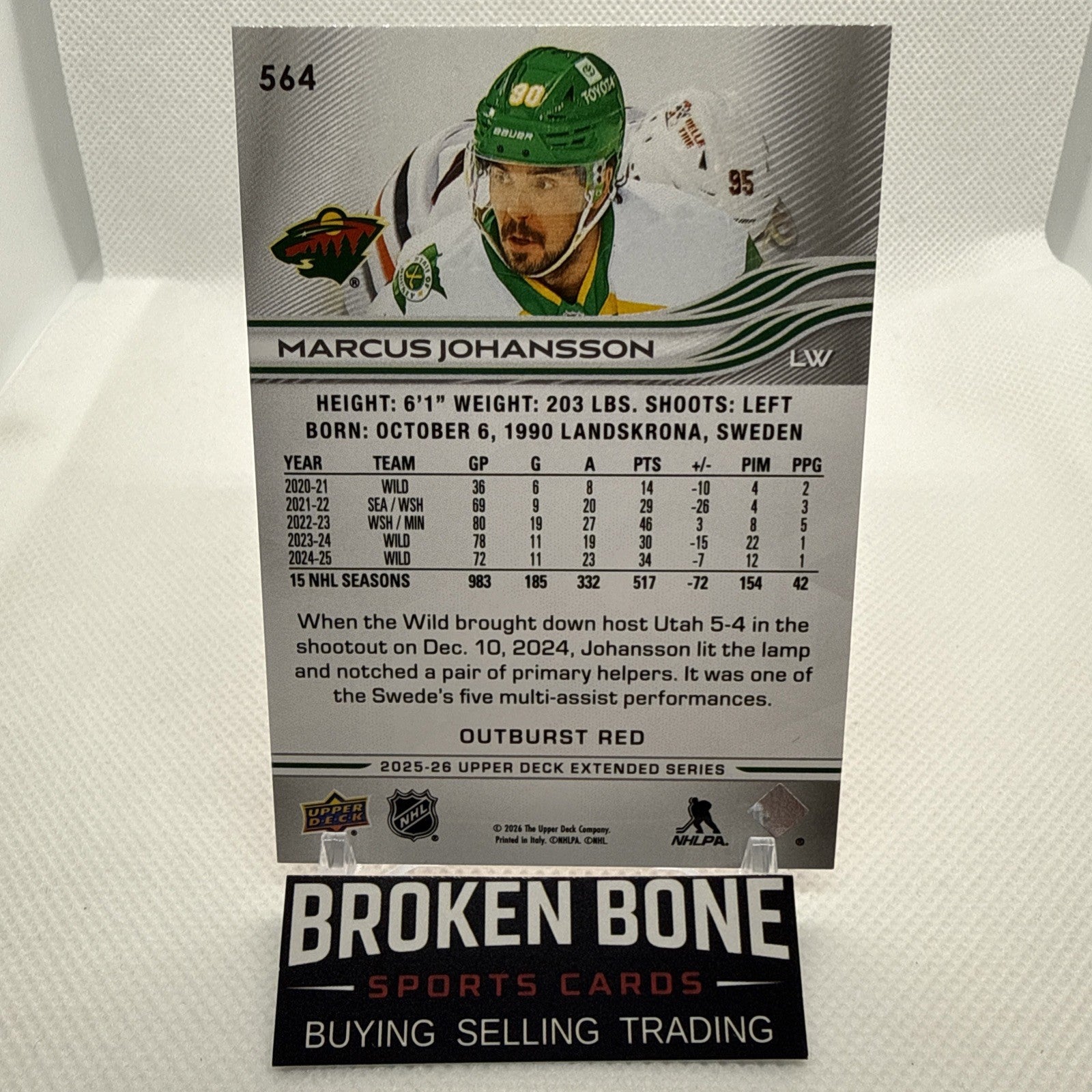 Marcus Johansson 2025-26 Upper Deck Red Outburst /25 Minnesota Wild