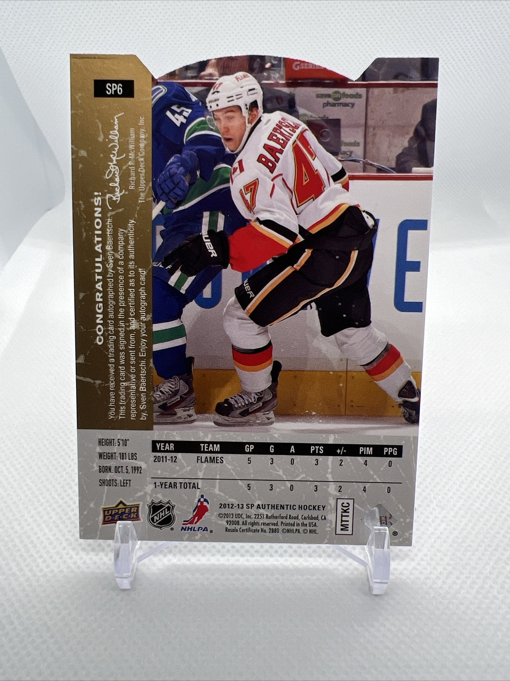 Sven Baertschi  2012-13 SP Authentic 1994-95 SP Retro Die Cut AUTO #SP6 Flames