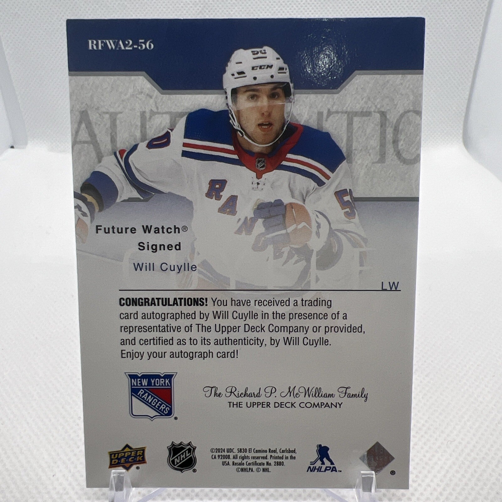 Will Cuylle 2023-24 SP Authentic Future Watch Auto Retro /399 New York Rangers