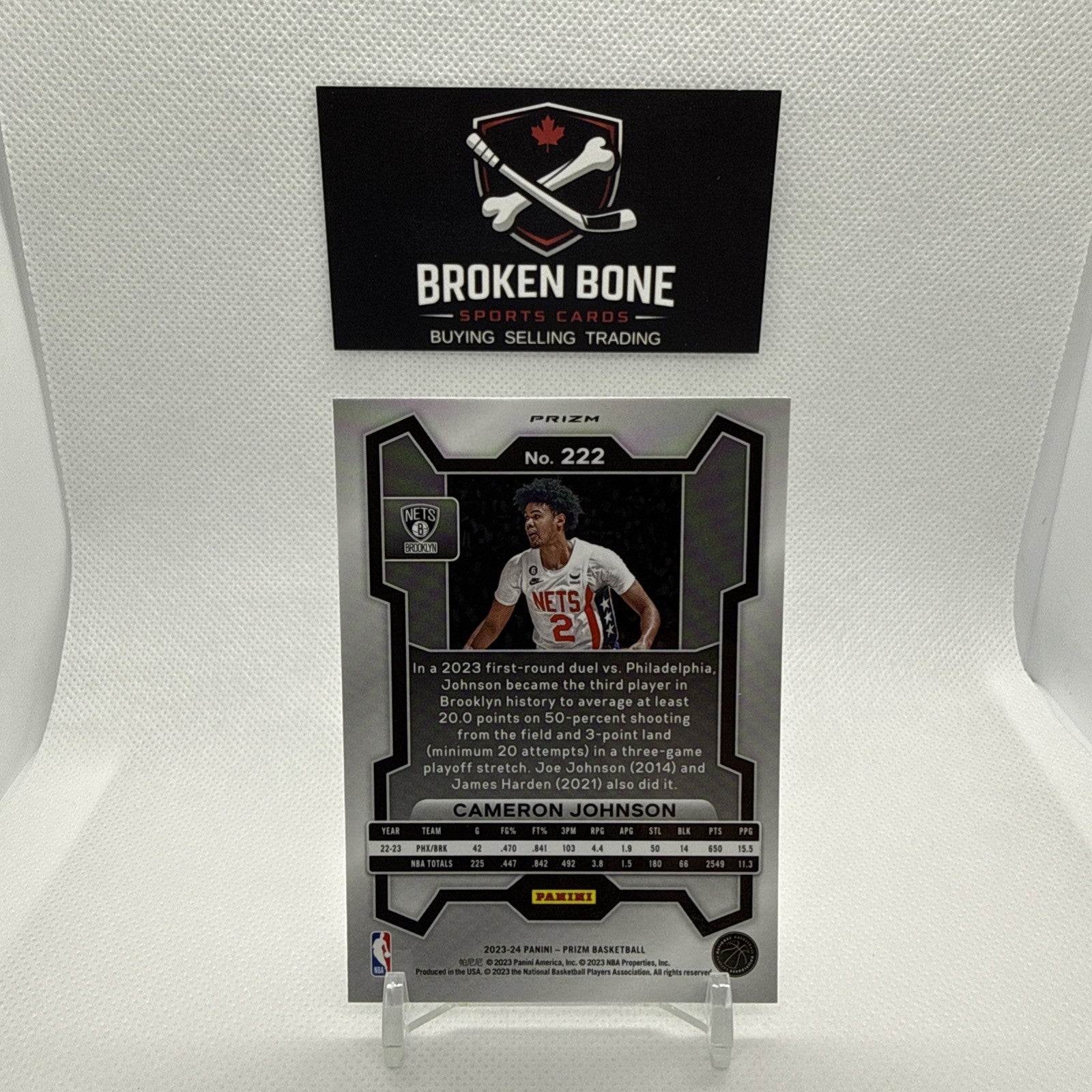 Cameron Johnson 2023-24 Panini Prizm Green Cracked Ice SSP #222 Nets