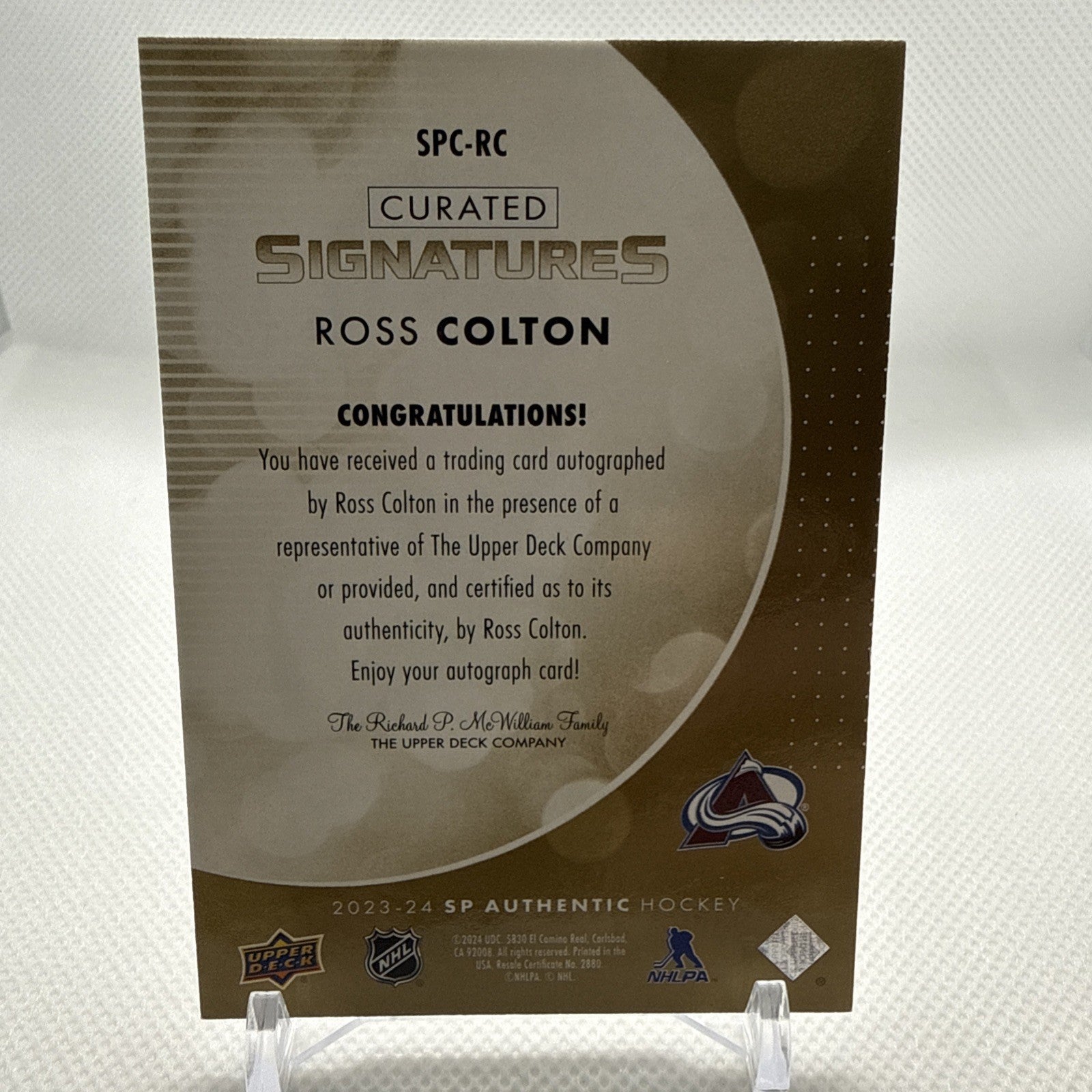 Ross Colton 2023-24 SP Authentic Curated Signatures /299 Colorado Avalanche