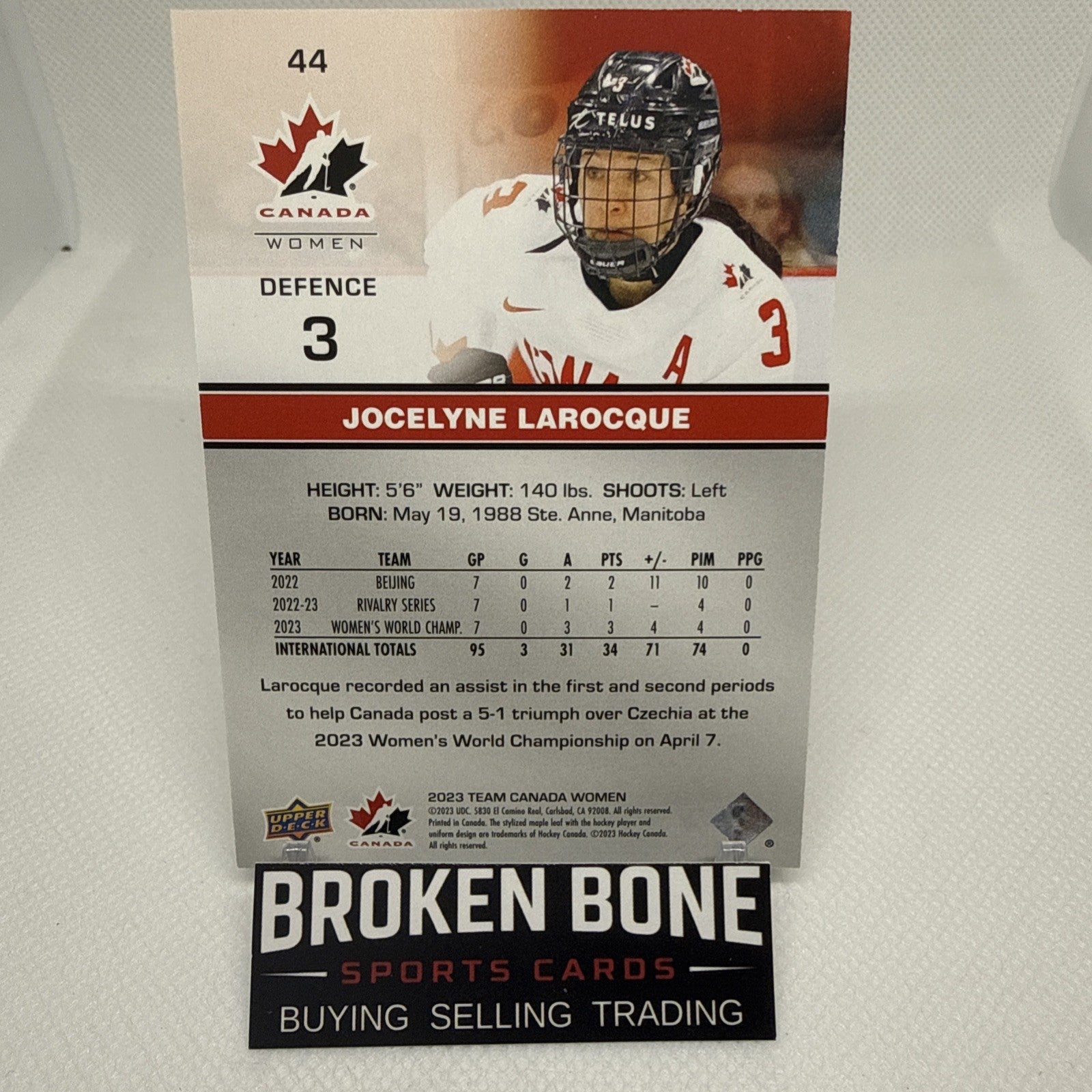 Jocelyne Larocque 2023 Team Canada Juniors  UD Exclusives /100