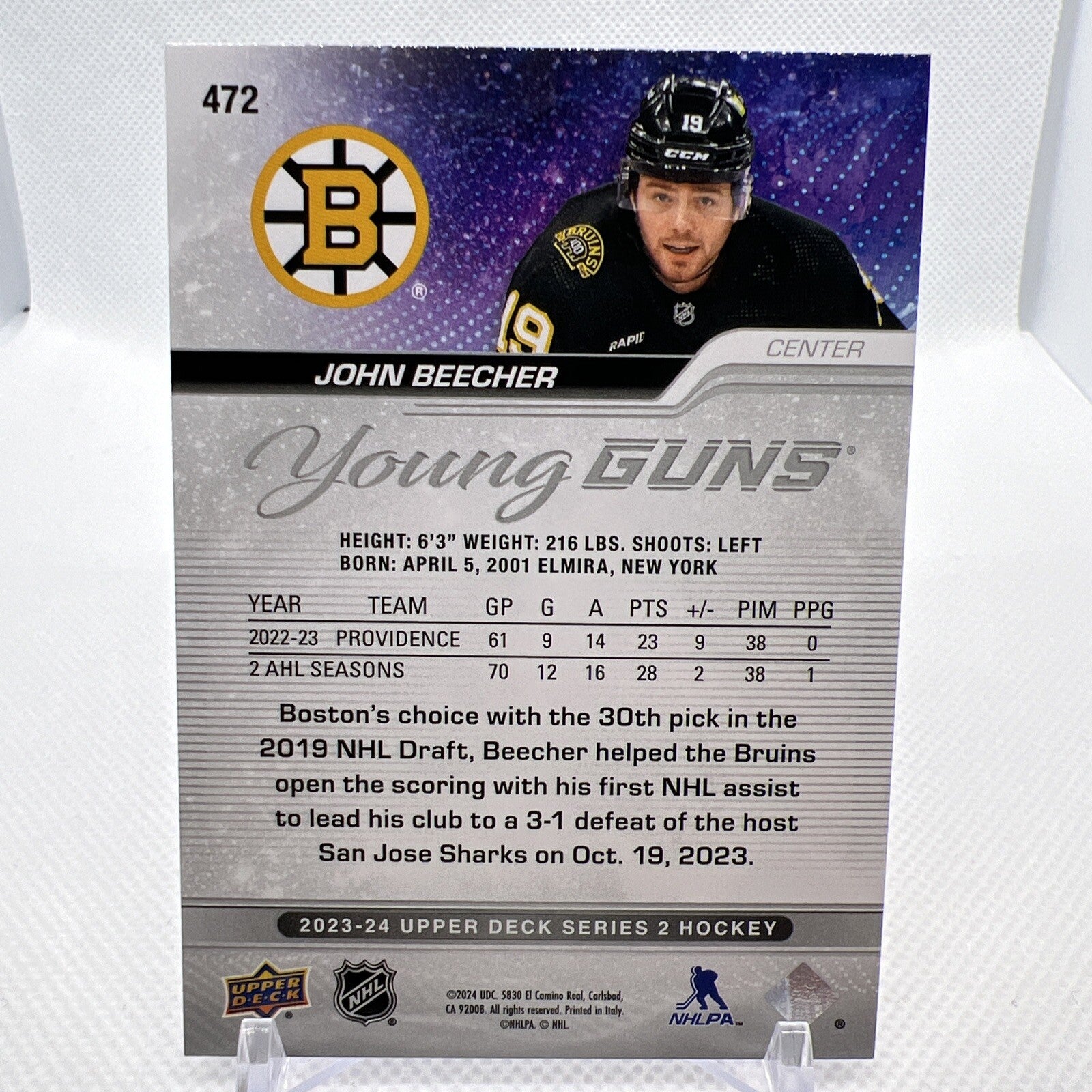 John Beecher 2023-24 Upper Deck Young Guns Rookie Boston Bruins 7 RC