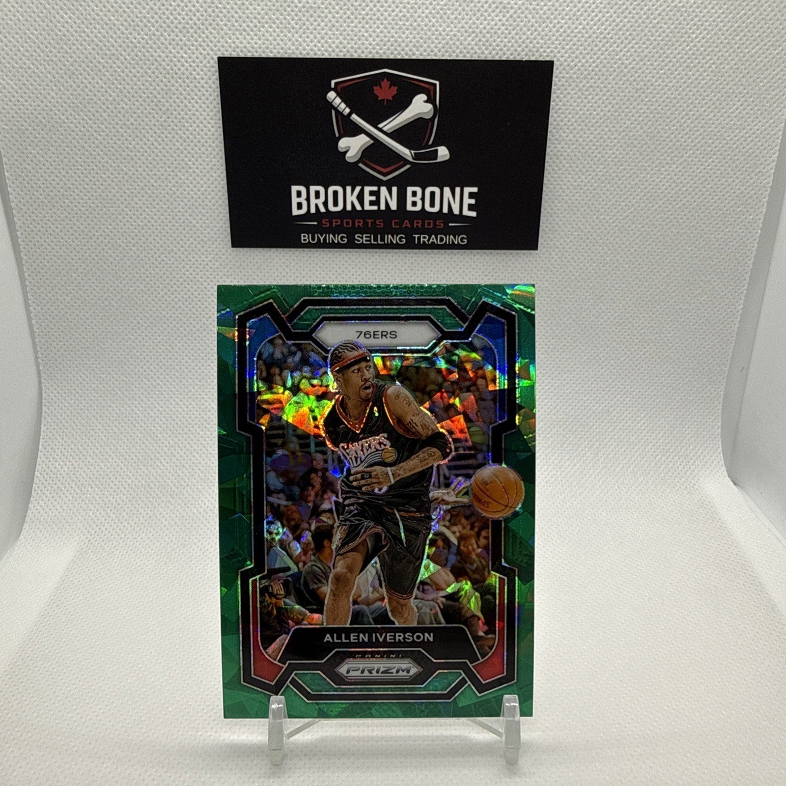 Allen Iverson 2023-24 Panini Prizm Green Cracked Ice SSP #184 76ers