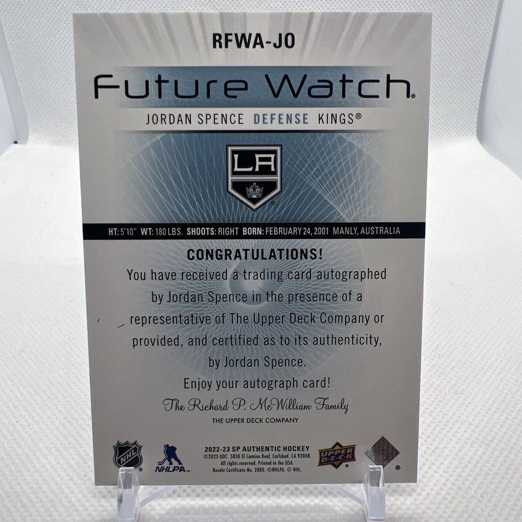 Jordan Spence 22-23 SP Authentic Retro Future Watch Auto /699 Los Angeles Kings