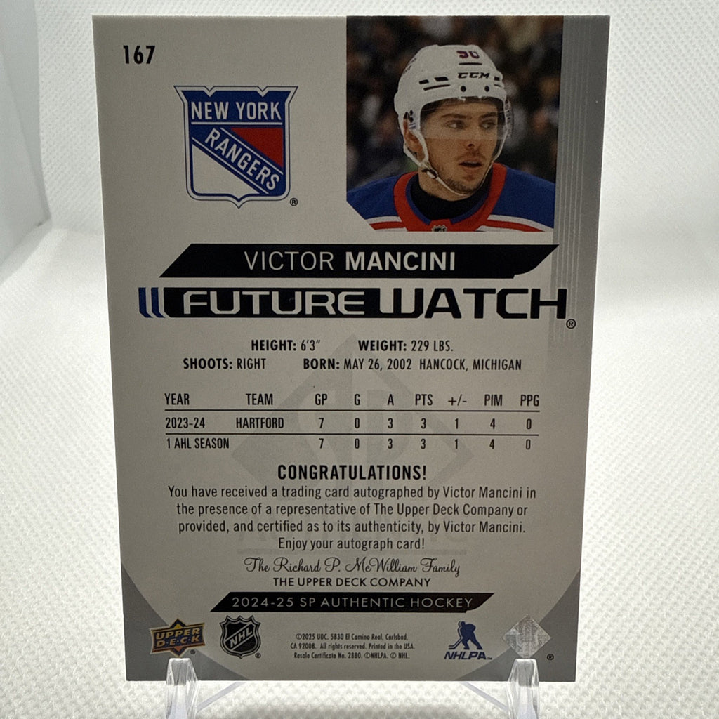 Victor Mancini 2024-25 SP Authentic Future Watch Auto/999 New York Rangers