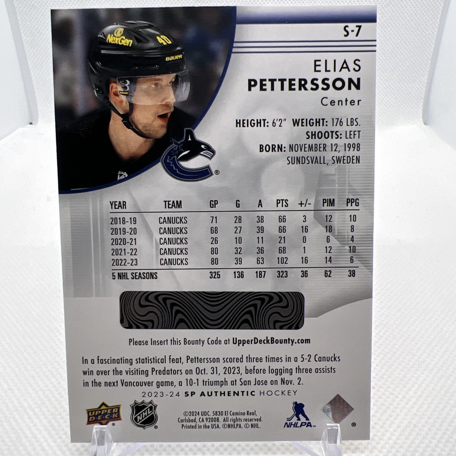 Elias Pettersson 2023-24 SP Authentic Spectrum Fx Redemption Unscratched