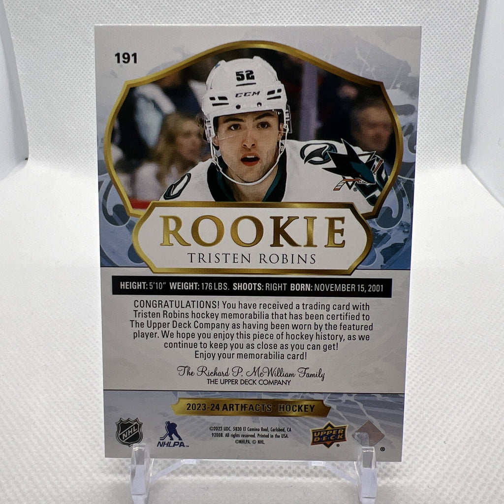 Tristen Robins 23-24 Upper Deck Artifacts Rookie Dual Patch /49 San Jose Sharks