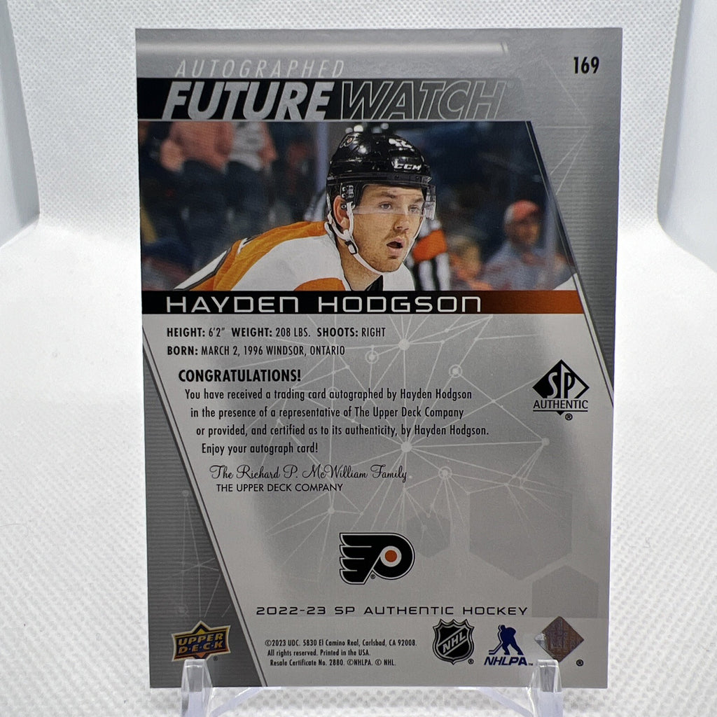 Hayden Hodgson 2022-23 SP Authentic Future Watch Auto Philadelphia Flyers