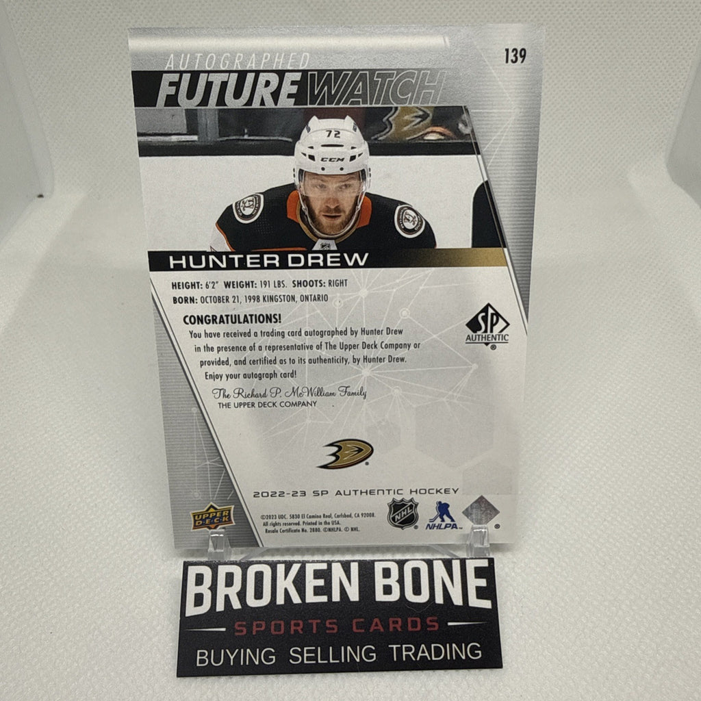Hunter Drew 2022-23 SP Authentic Future Watch Auto /999 Anaheim Ducks