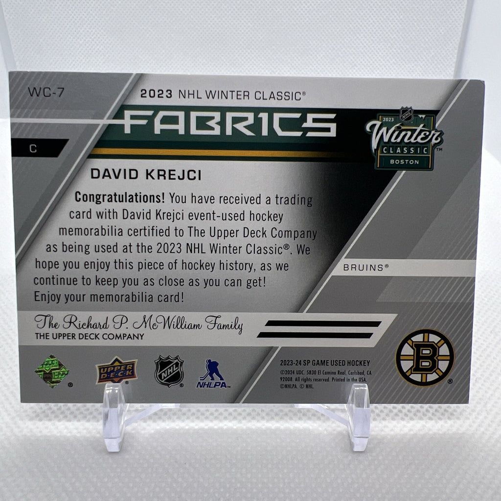 David Krejci 2023-24 SP Game Used Winter Classic Fabrics *Note corner damage*
