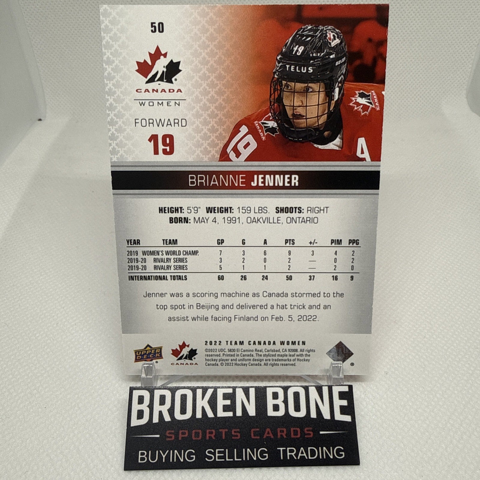 Brianne Jenner 2022 Team Canada Juniors UD Exclusives /100 PWHL