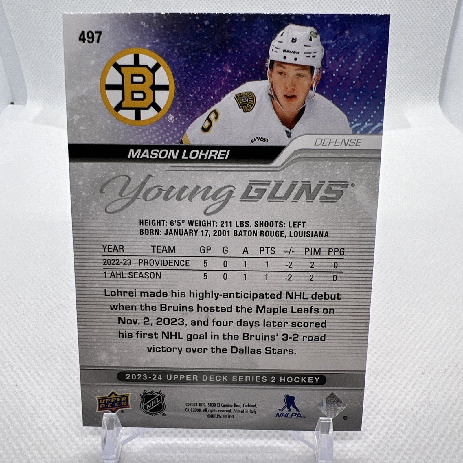 Mason Lohrei 2023-24 Upper Deck Young Guns Rookie Boston Bruins 6 RC
