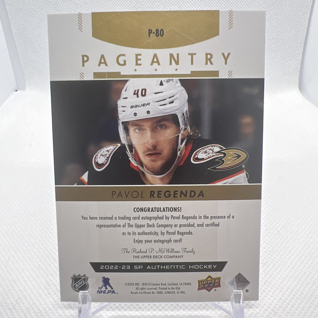 Pavol Regenda 2022-23 SP Authentic Pageantry Rookie Auto Gold Anaheim Ducks