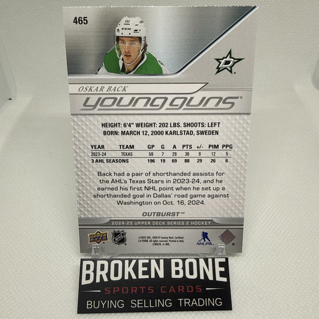 Oskar Back 2024-25 Upper Deck Outburst Young Guns Dallas Stars RC