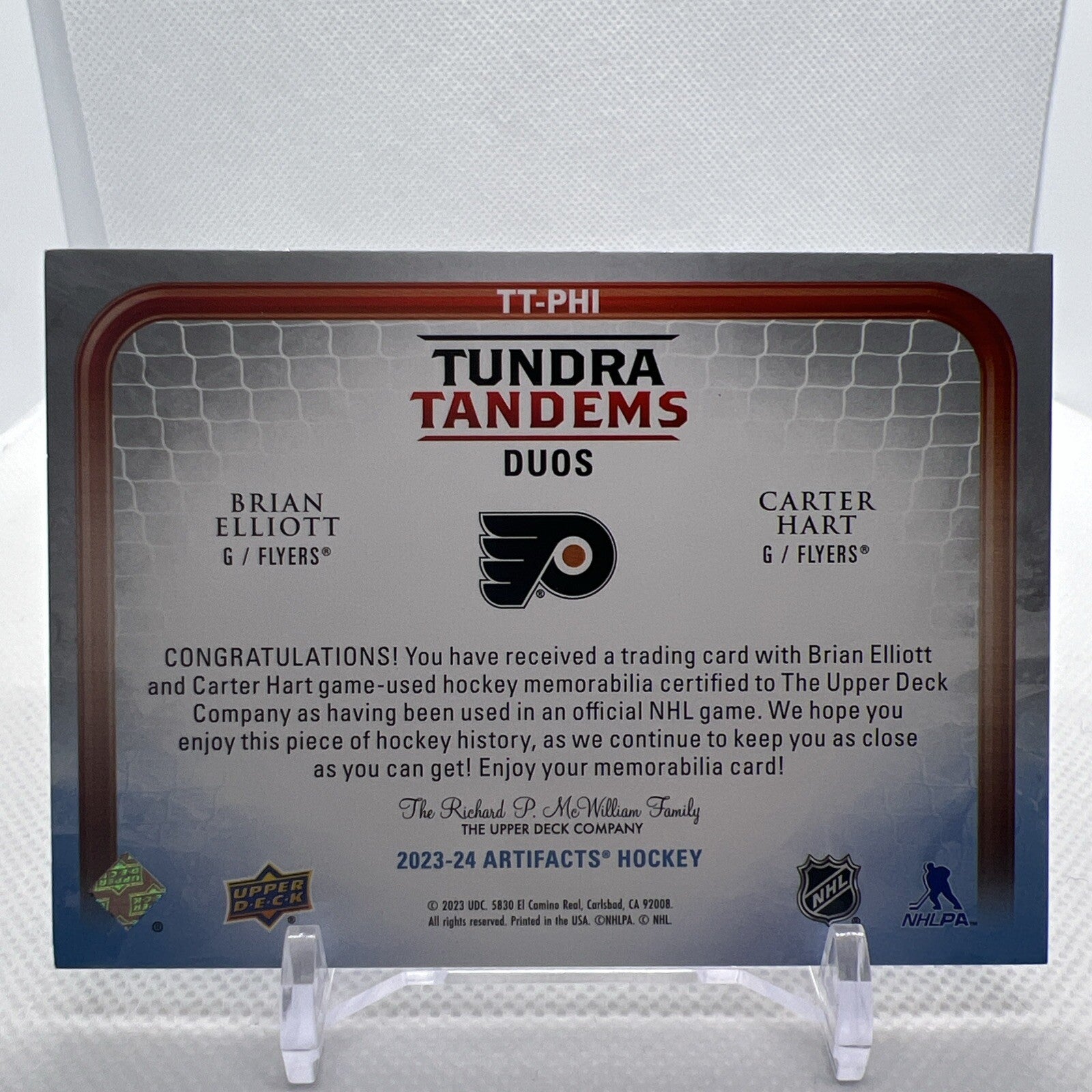 Carter Hart Brian Elliott 2023-24 Artifacts Tundra Tandems /299 Flyers