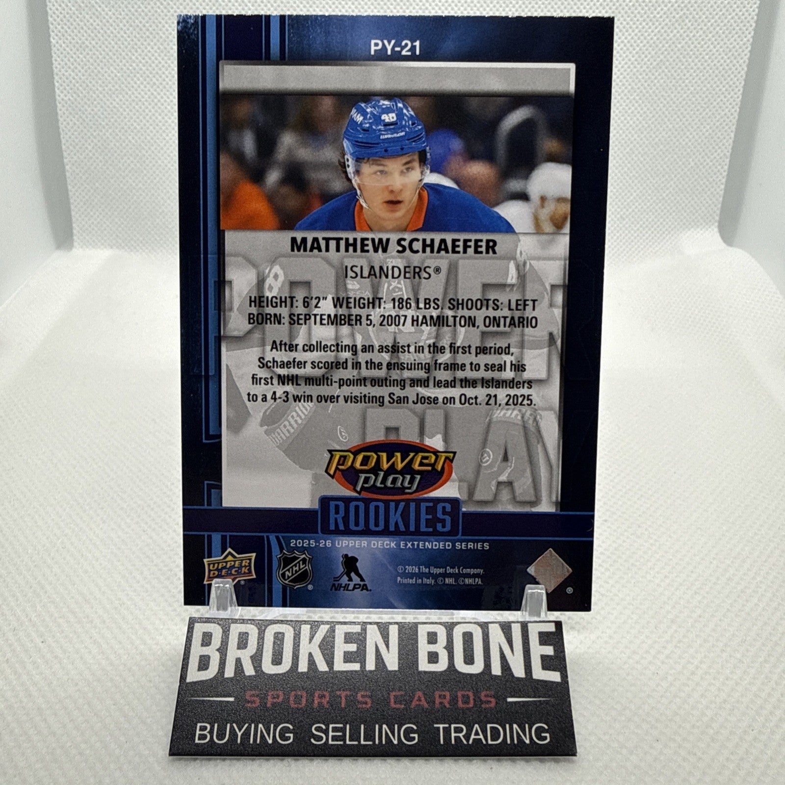 Matthew Schaefer 2025-26 Upper Deck Power Play Rookies New York Islanders