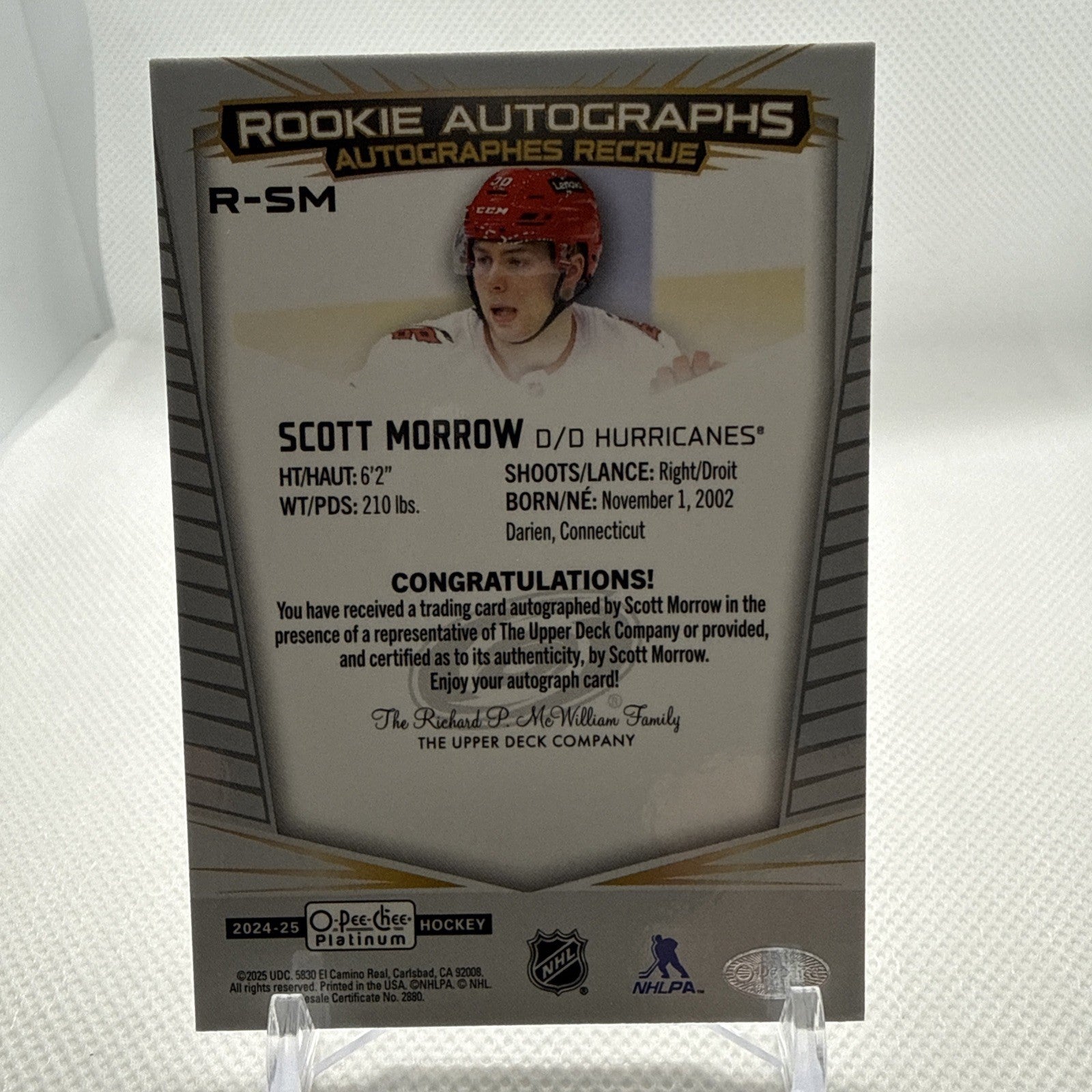 Scott Morrow 2024-25 O-Pee-Chee Platinum Rookie Auto Carolina Hurricanes