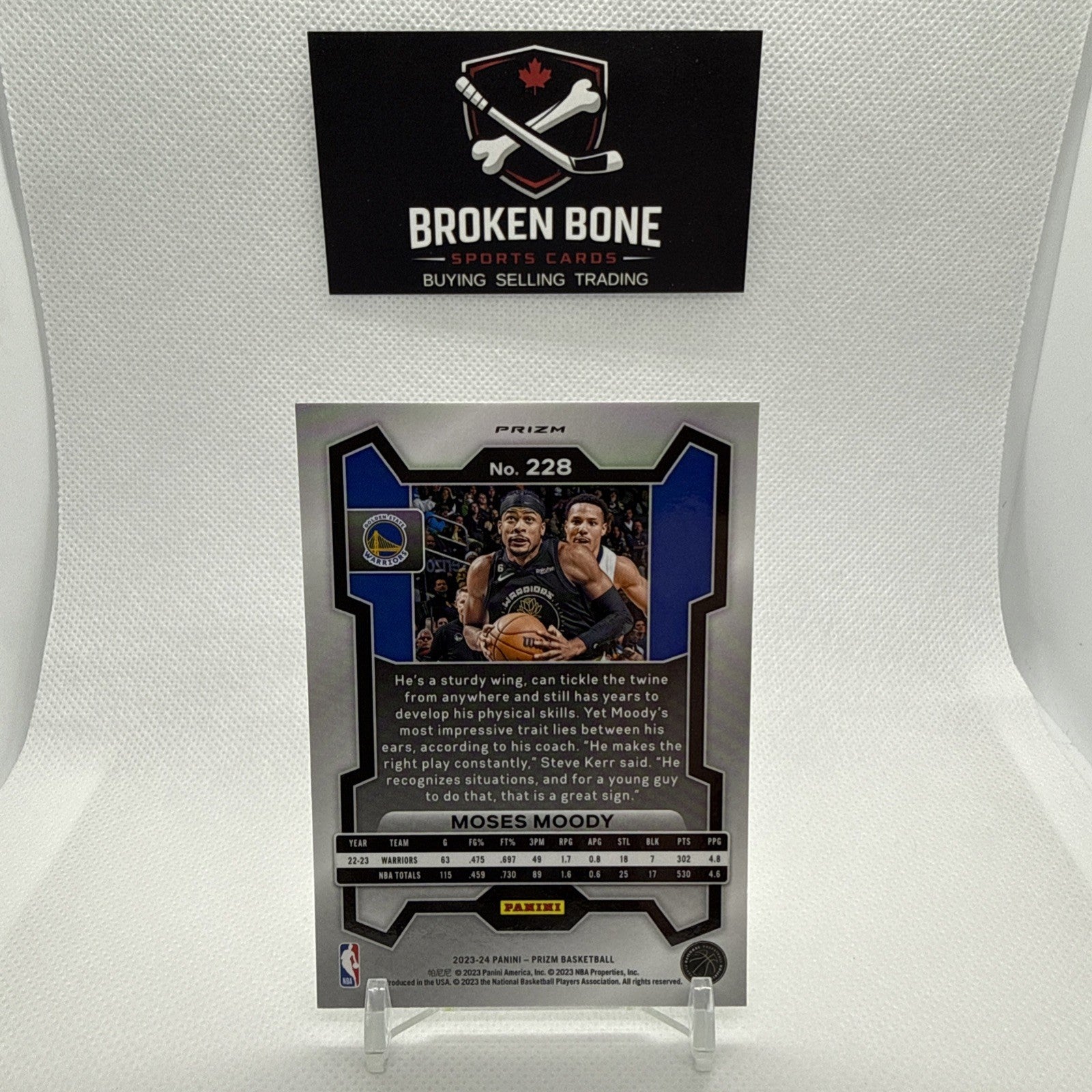 Moses Moody 2023-24 Panini Prizm Green Cracked Ice SSP #228 Warriors