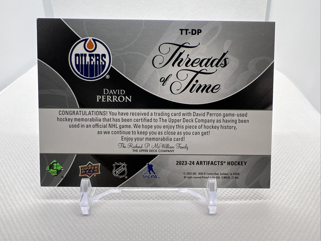 David Perron 23-24 UD Artifacts Threads of Time Game Used Jersey Edmonton Oilers