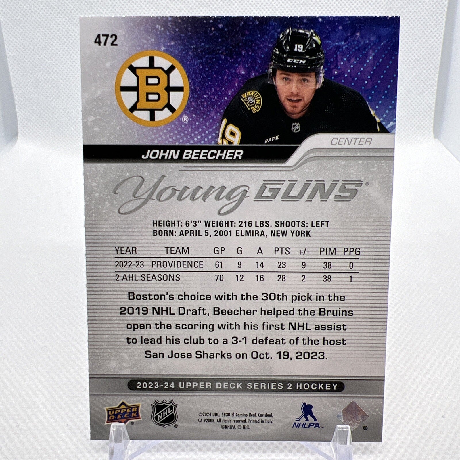 John Beecher 2023-24 Upper Deck Young Guns Rookie Boston Bruins 3 RC