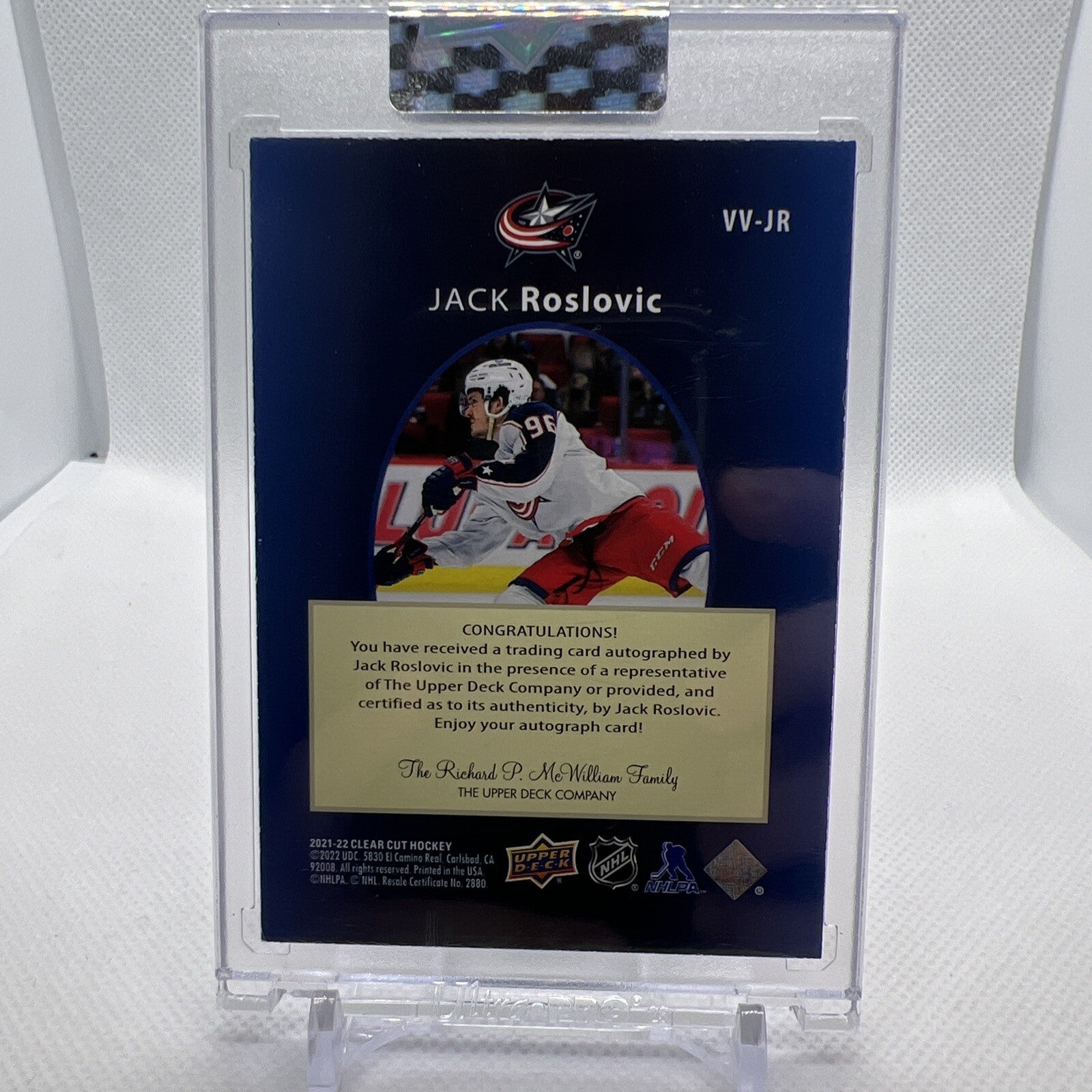 Jack Roslovic 2021-22 Clear Cut Spx Auto #VV-JR Columbus Blue Jackets
