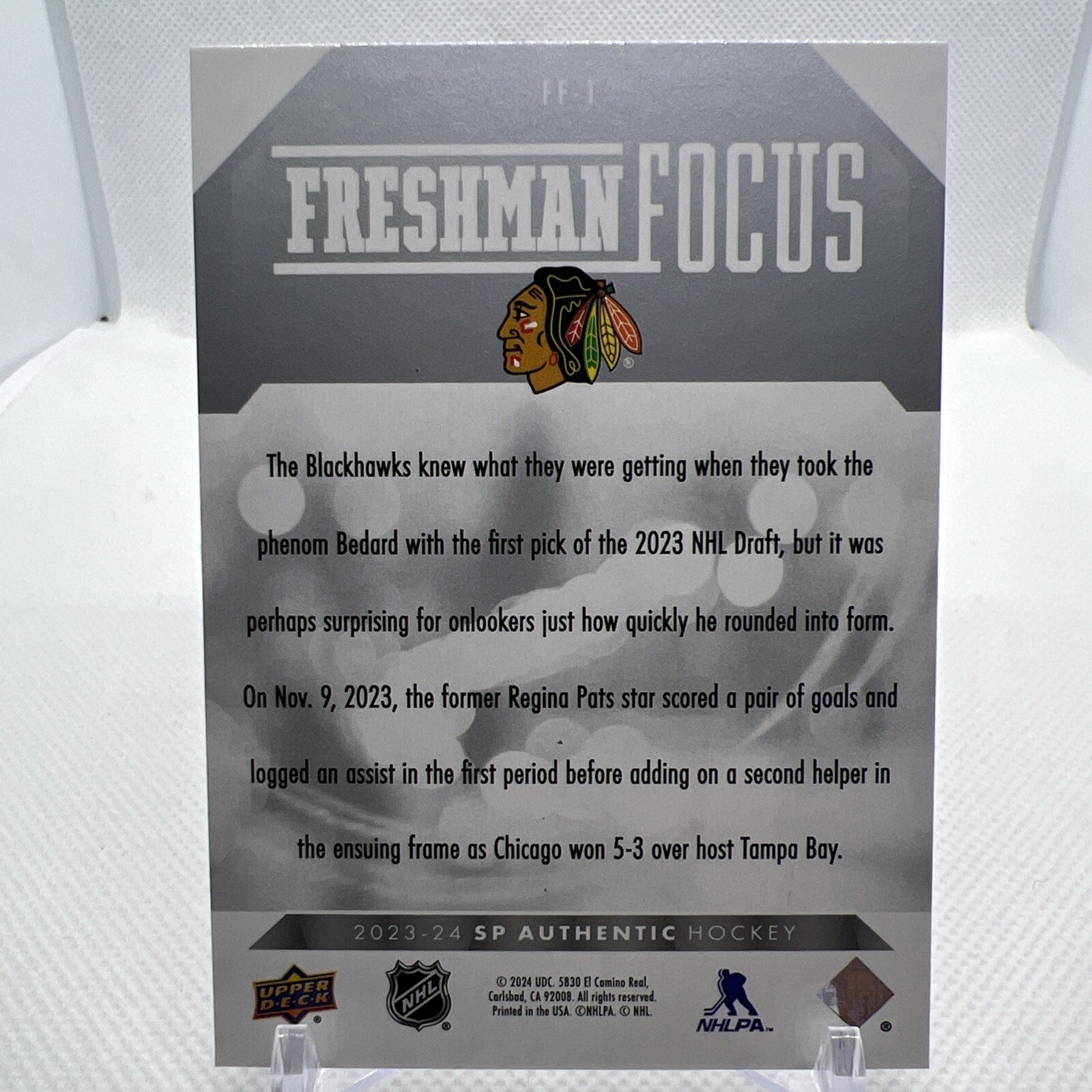 Connor Bedard 2023-24 SP Authentic Freshman Focus Chicago Blackhawks Rookie