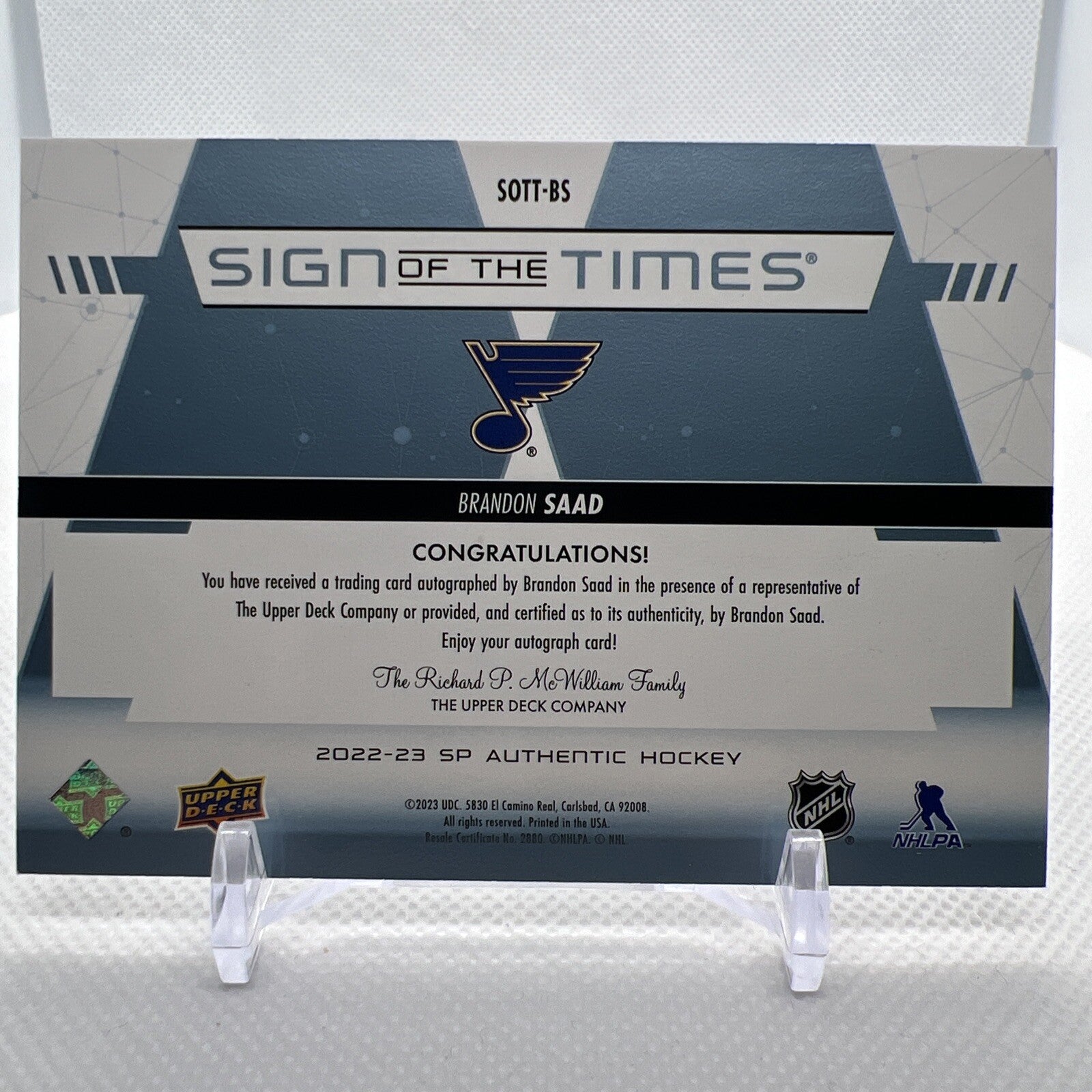 Brandon Saad 2022-23 SP Authentic Sign of the Times St. Louis Blues