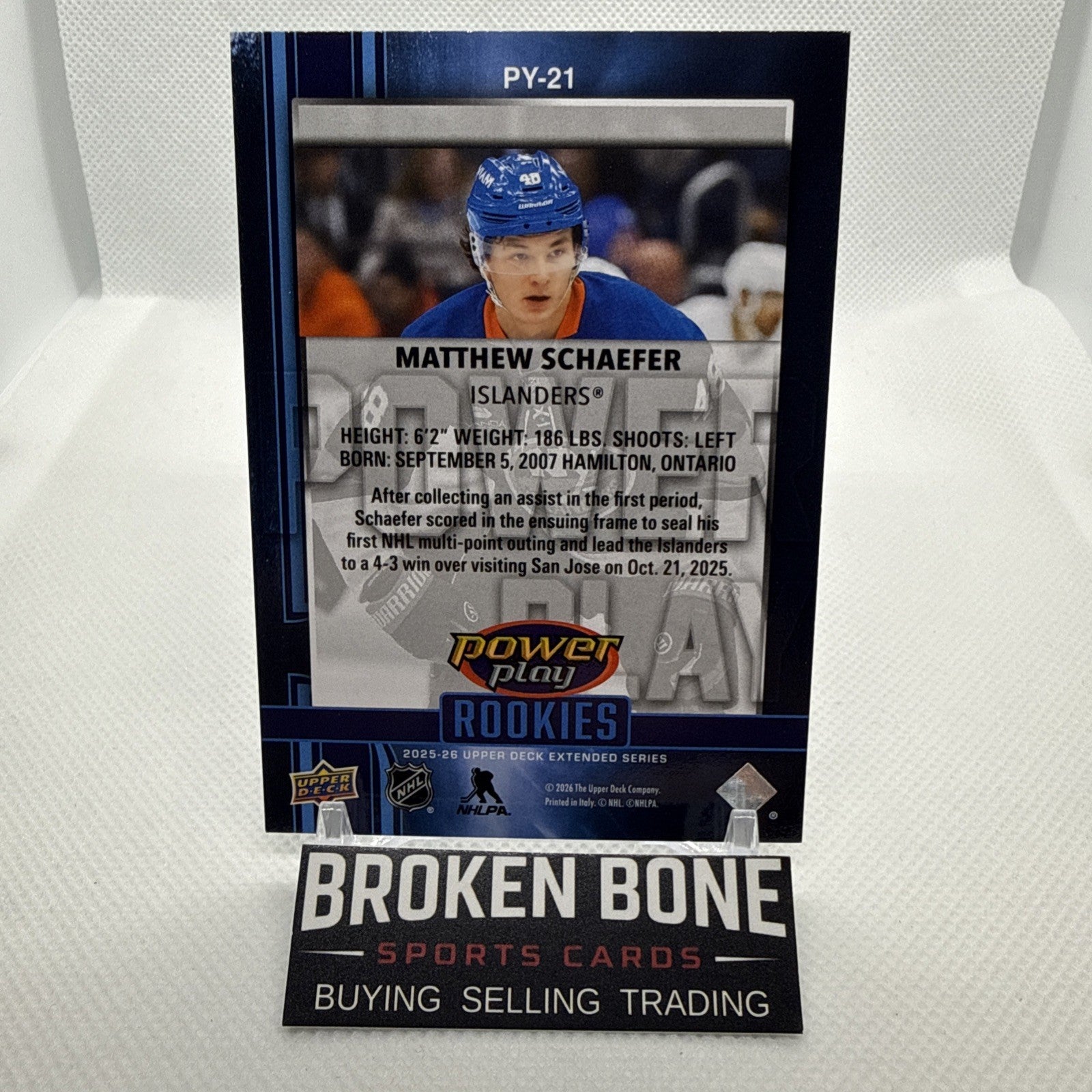 Matthew Schaefer 2025-26 Upper Deck Power Play Rookies New York Islanders