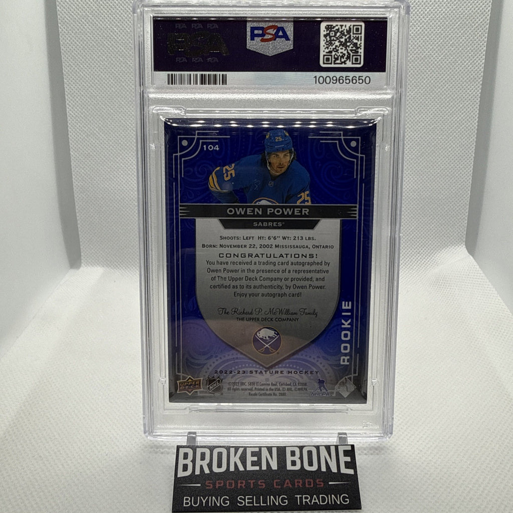 Owen Power 2022 Upper Deck Stature Blue Rookie Auto /10 PSA 10 Buffalo Sabres