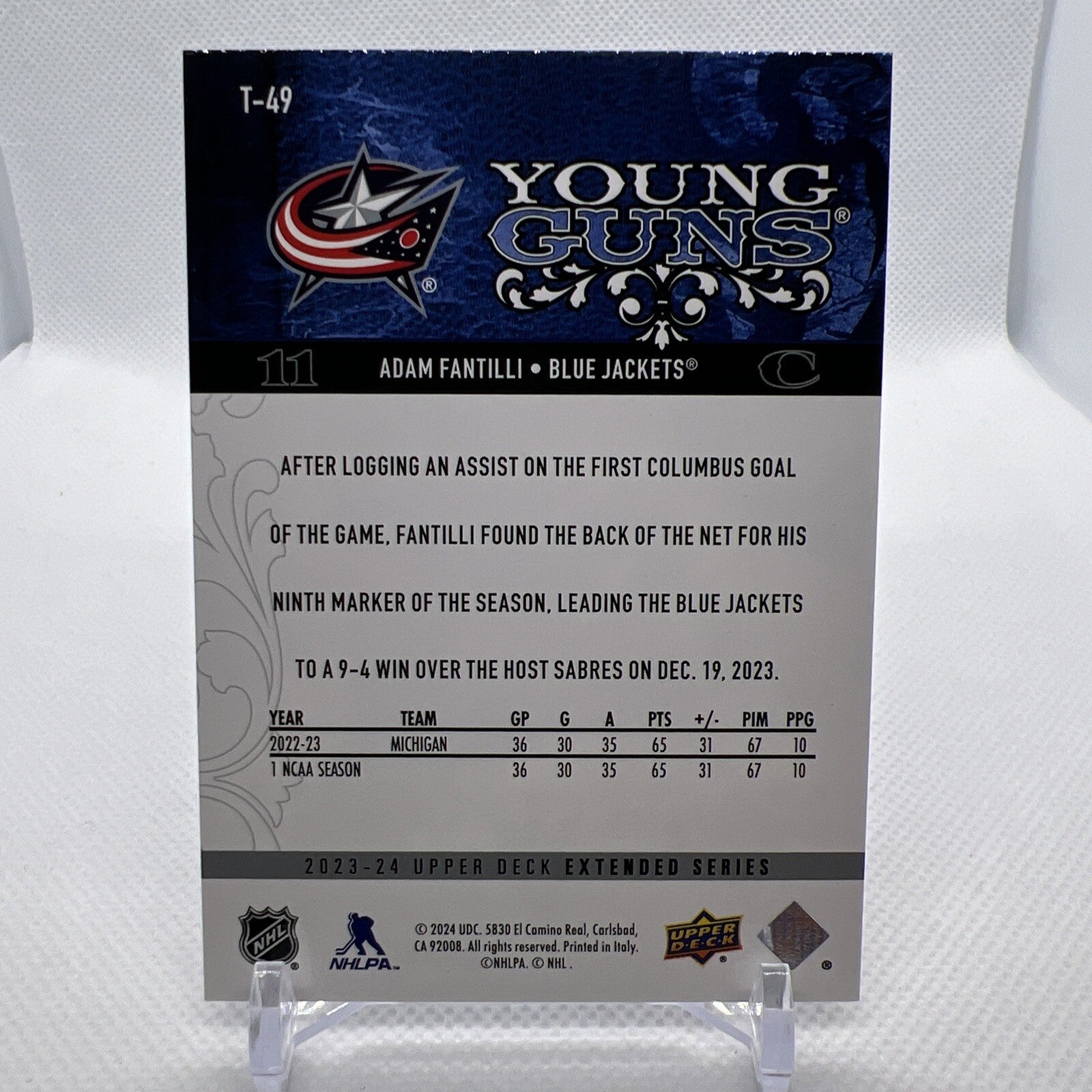 Adam Fantilli 2023-24 Upper Deck Retro Young Guns Columbus Blue Jackets RC