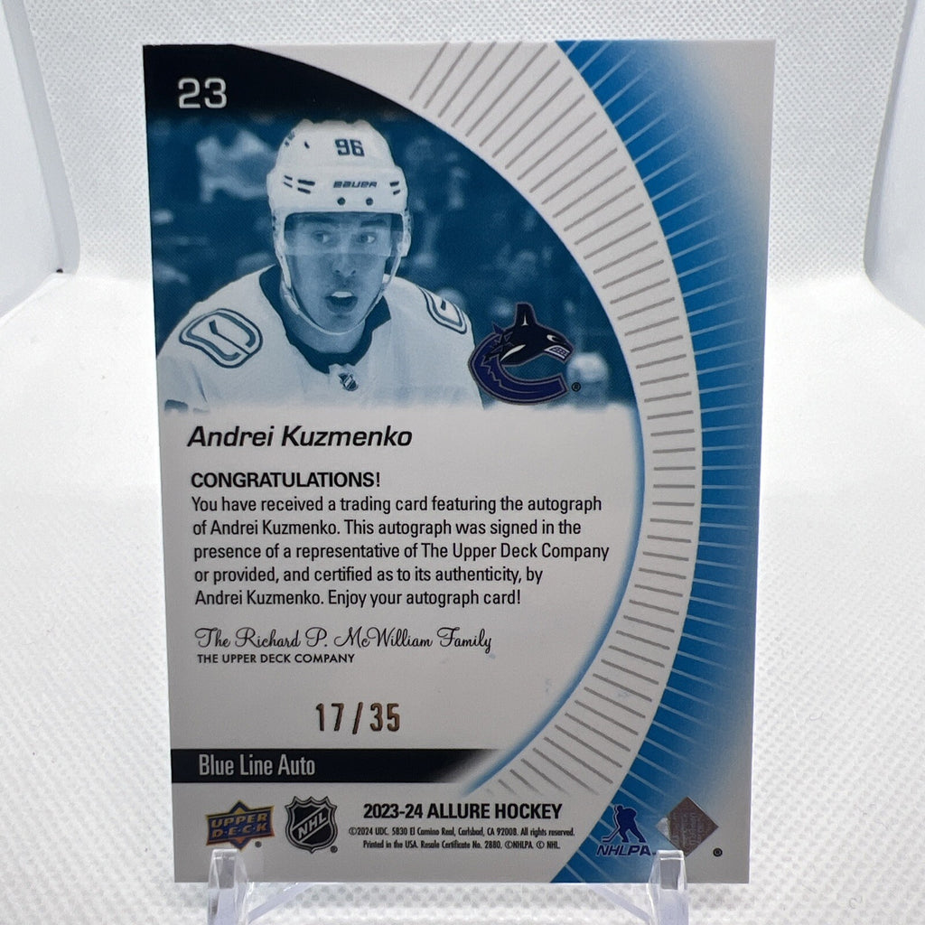 Andrei Kuzmenko 2023-24 Allure Blue Line Auto /35 Vancouver Canucks
