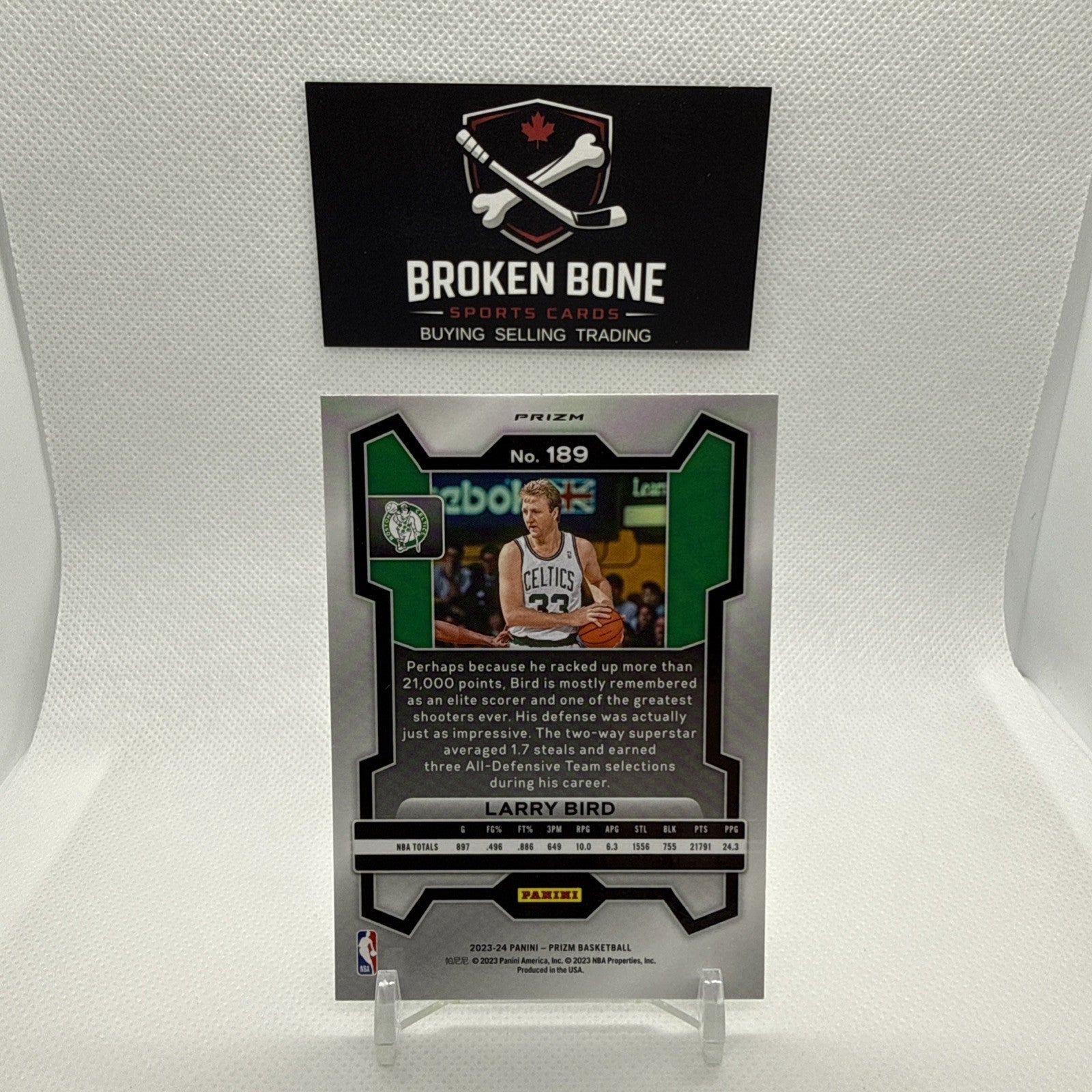 Larry Bird 2023-24 Panini Prizm Green Cracked Ice SSP #189 Celtics